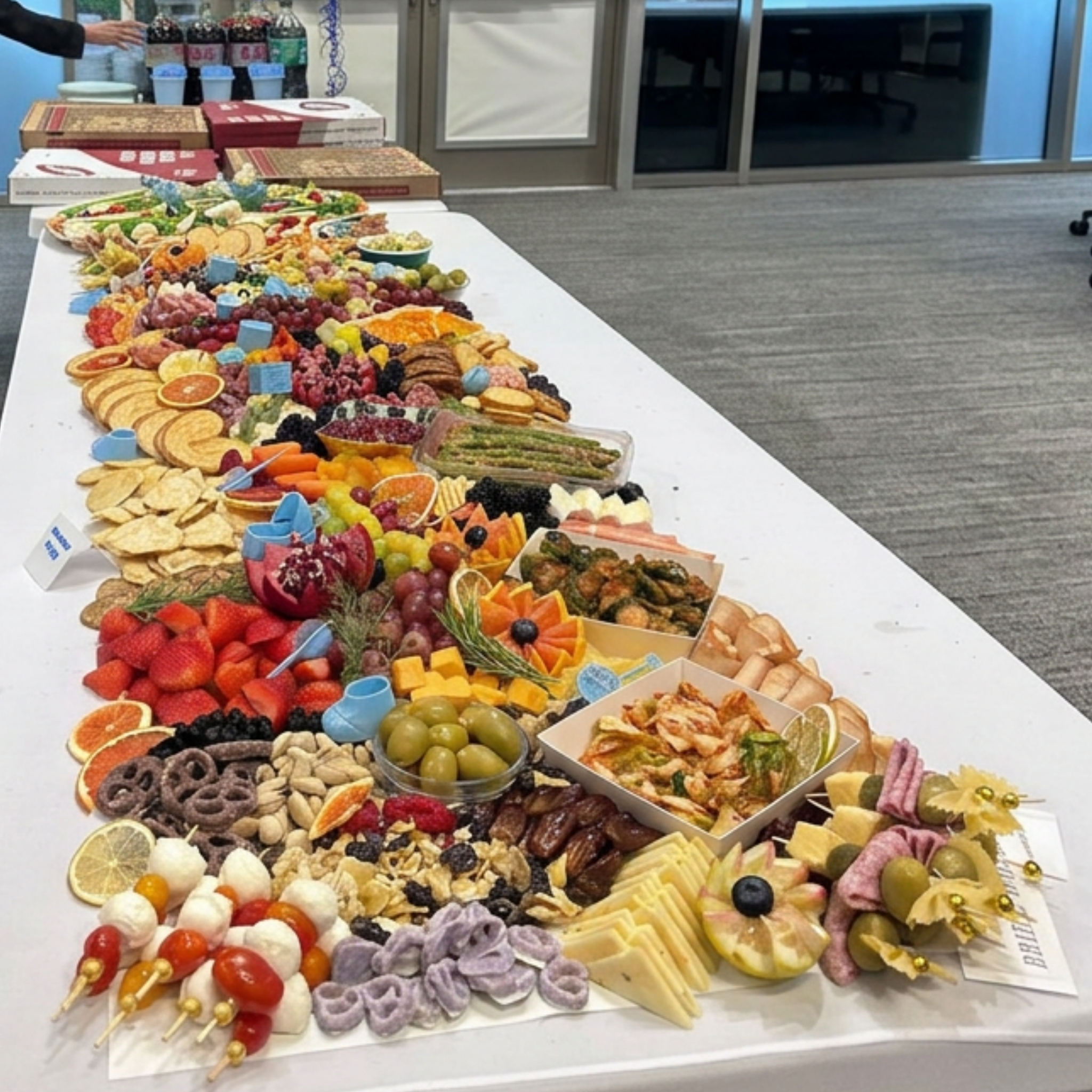 A beautiful XL grazing table by San Diego luxury caterer Brie & Burrata for Intuit for a baby shower.