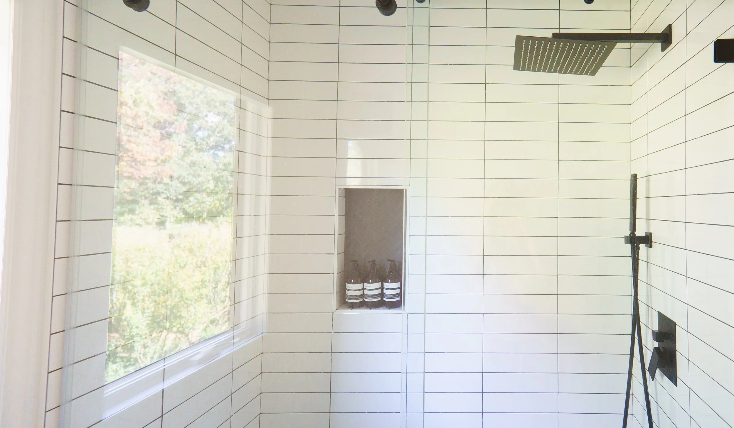 White tile shower