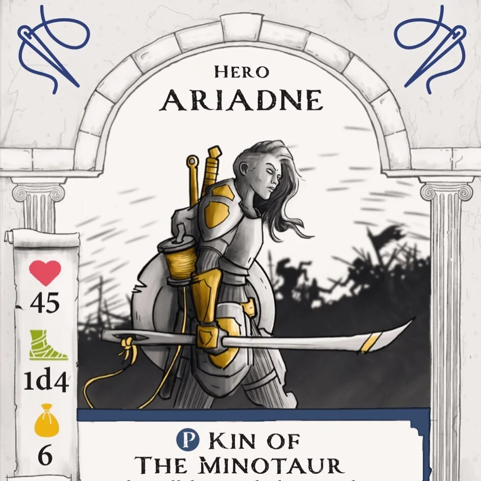 The final art on Ariadne&rsquo;s Hero Card turned out even better than expected. Thanks, as always, to our Lead Visual Artist, Jackson Miller. Her unique play-style focuses on shielding her allies from the worst of combat whilst presenting a formidab