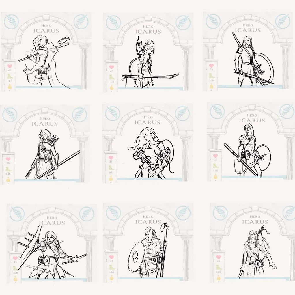 Some of the concept art and character sketches for Ariadne, another playable hero in the upcoming game, Hero&rsquo;s Journey. In our story she is a warrior-princess fighting alongside Theseus, wielding her magical thread as a weapon in battle. #chara