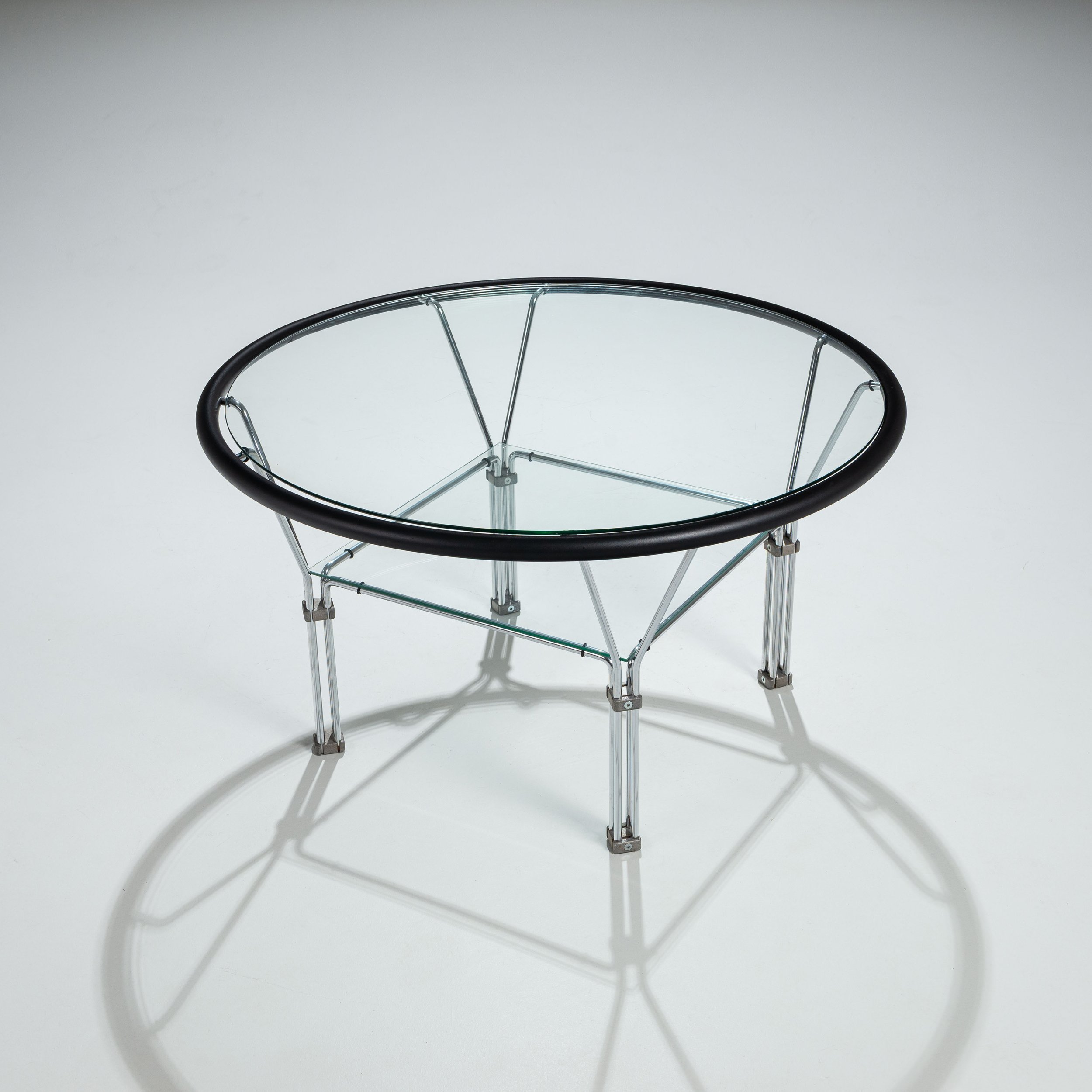 Post-Modern round glass and steel coffeetable