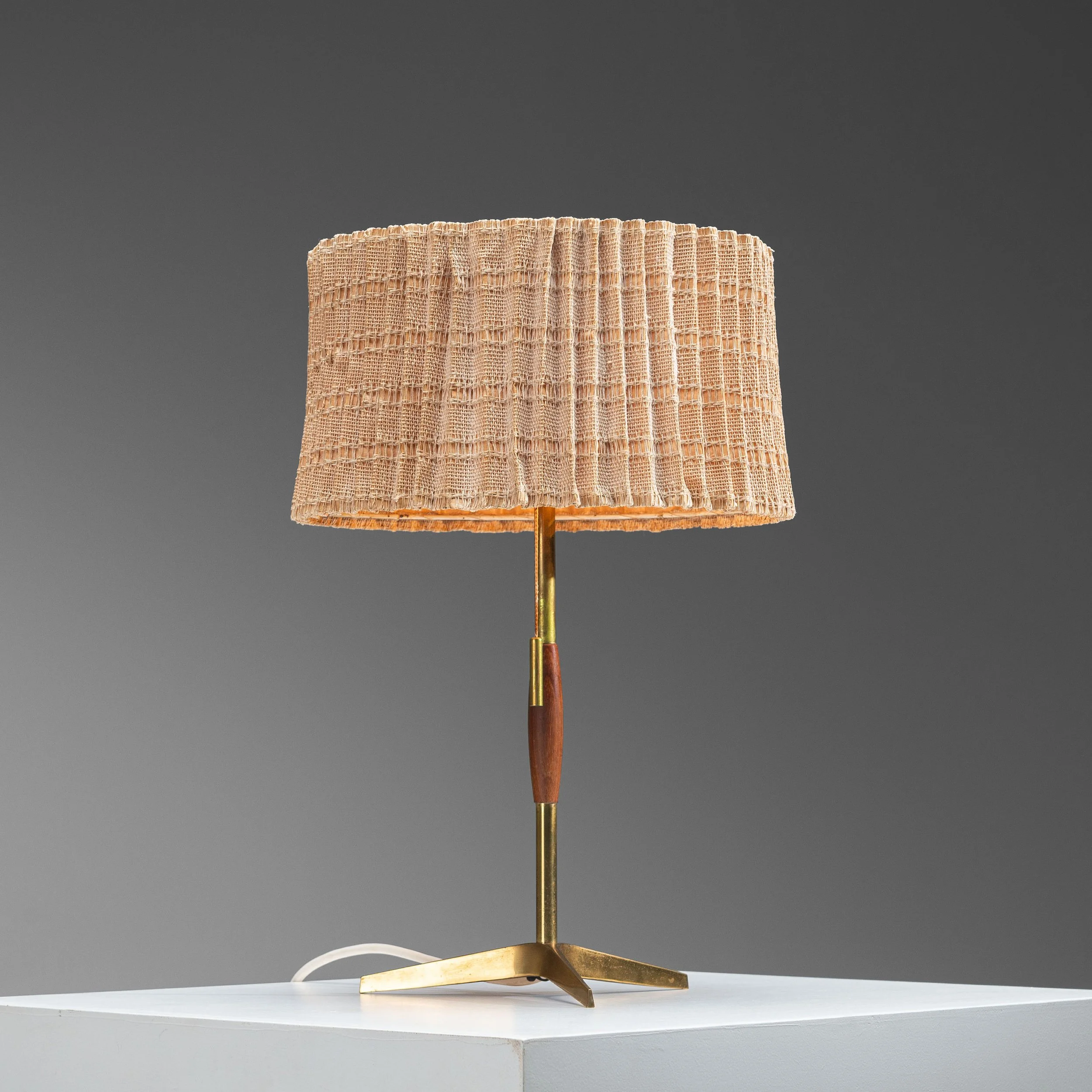 Mid-Century brass & wood table lamp