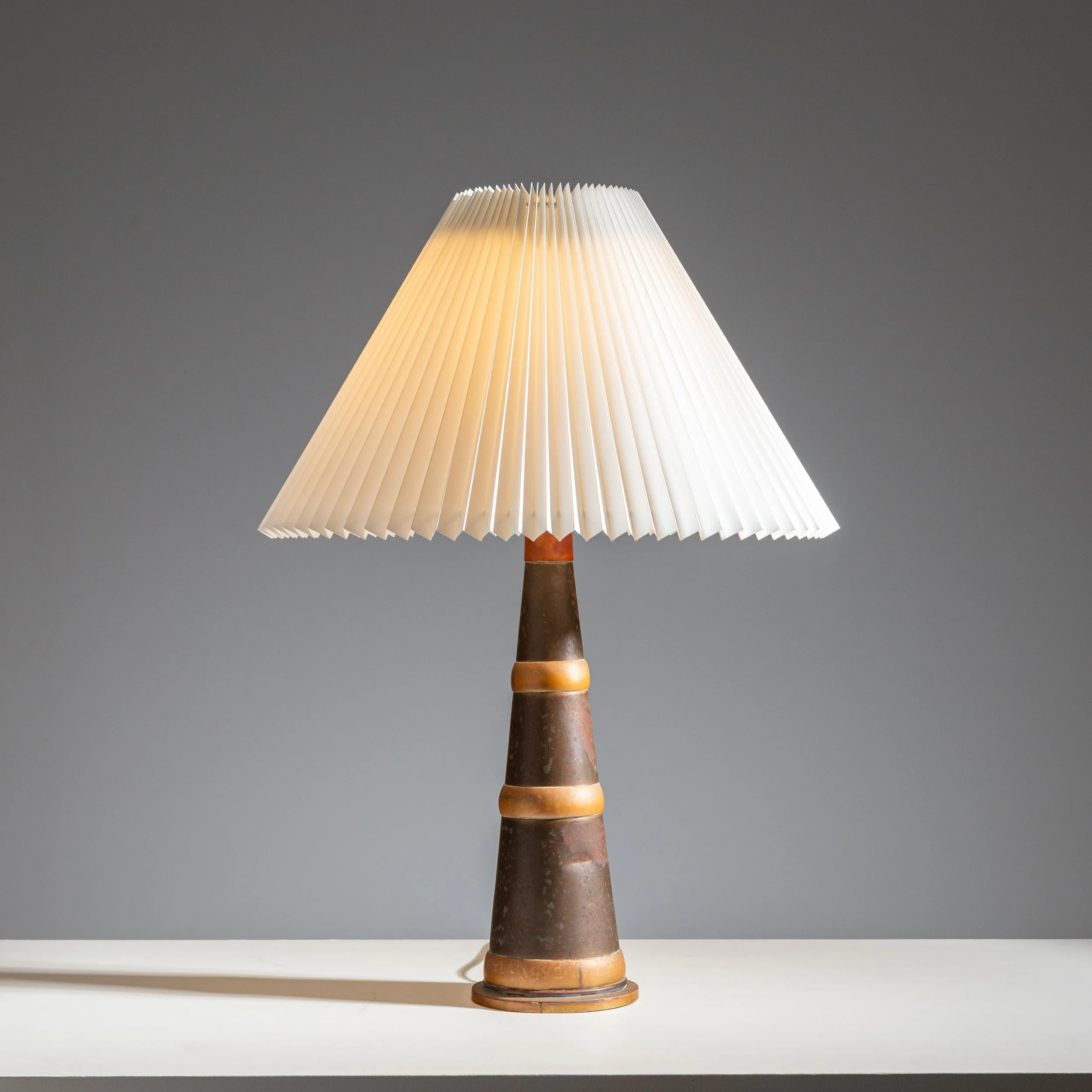 Scandinavian tapered copper and brass table lamp