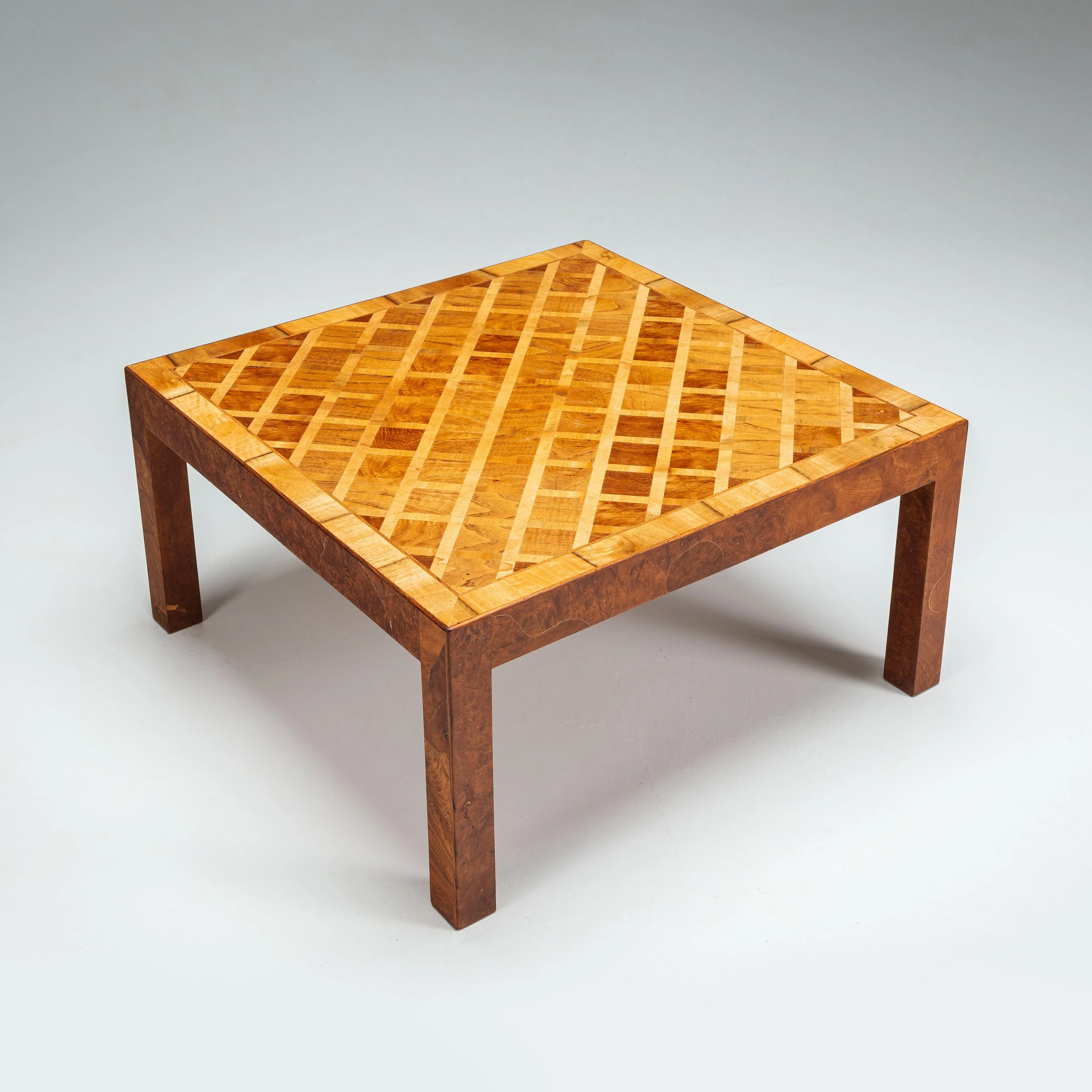 Square Italian coffee table with inlaid walnut