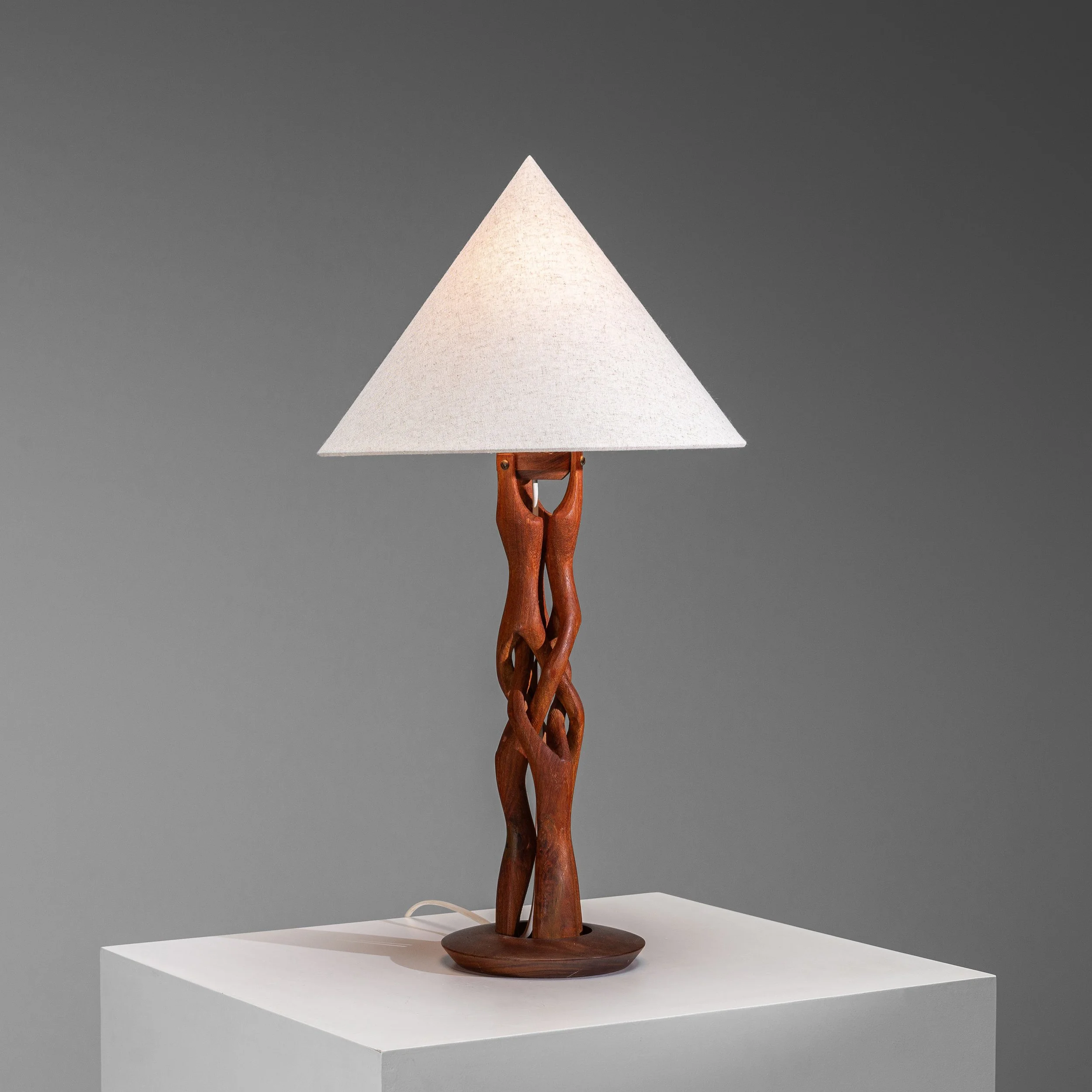 Organic form sculptural teak table lamp