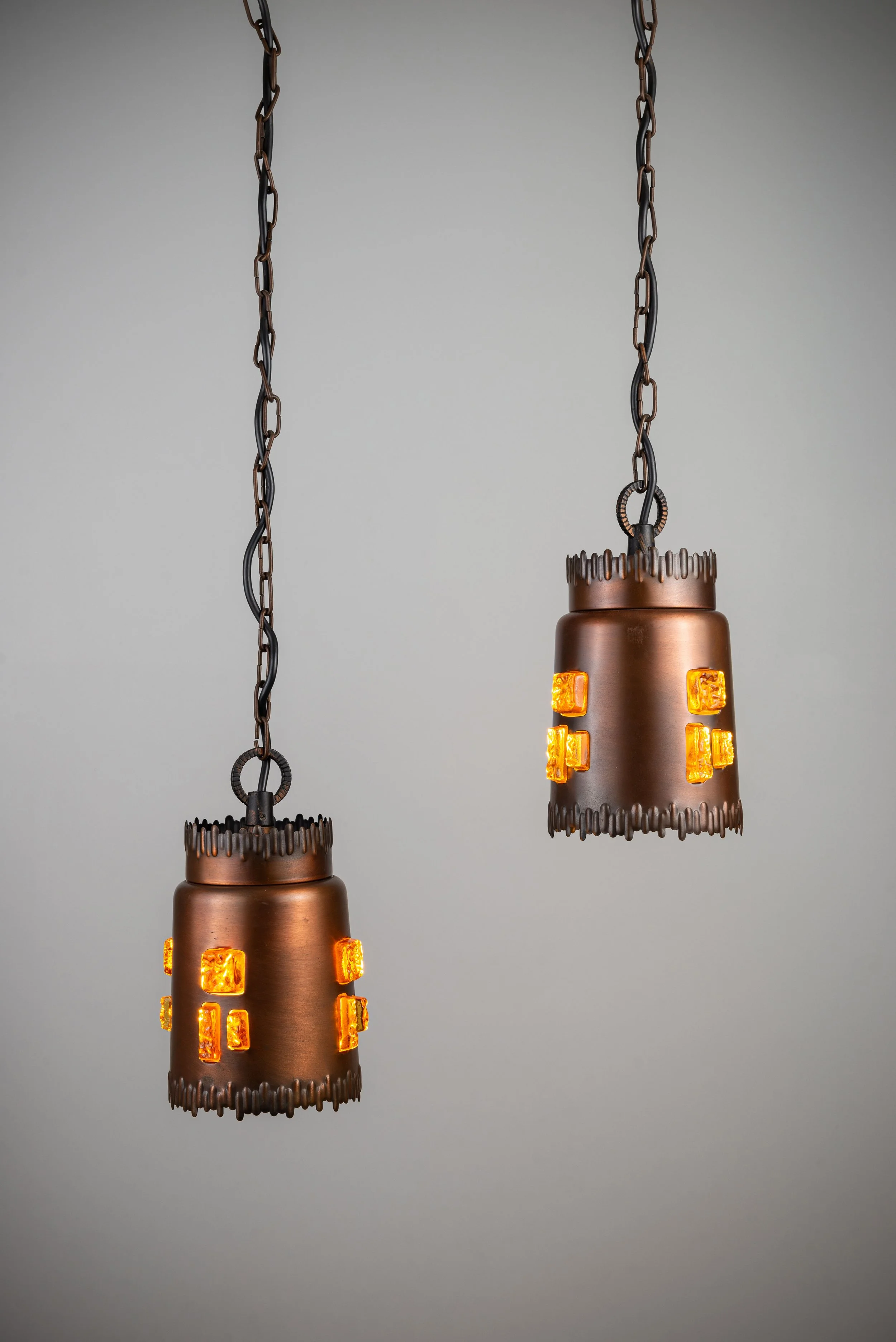Josef Brumberg JBS Leuchten set of pendants with brass and amber glass