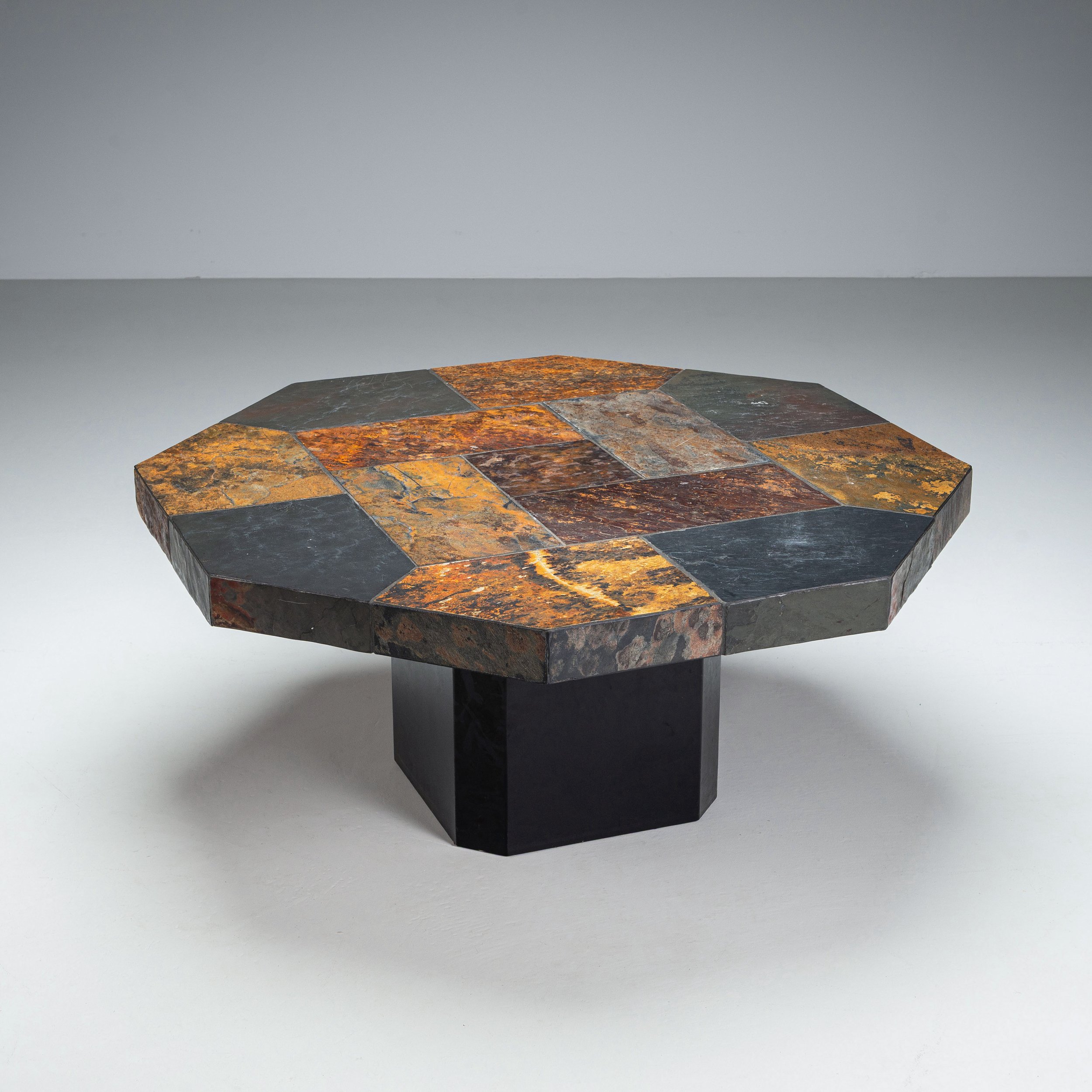 Large octagonal coffee table with multicoloured slate top