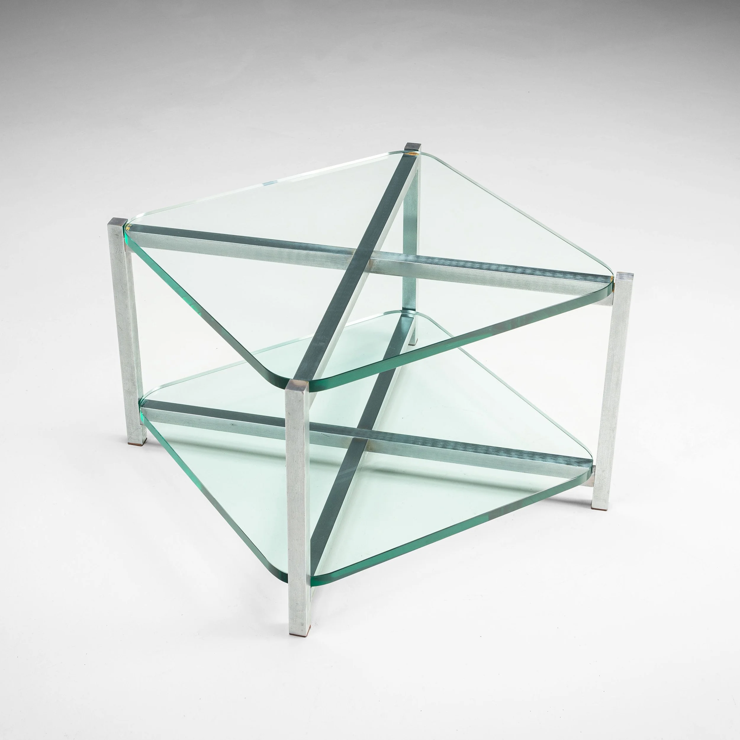 Two-tier glass side table with aluminium frame