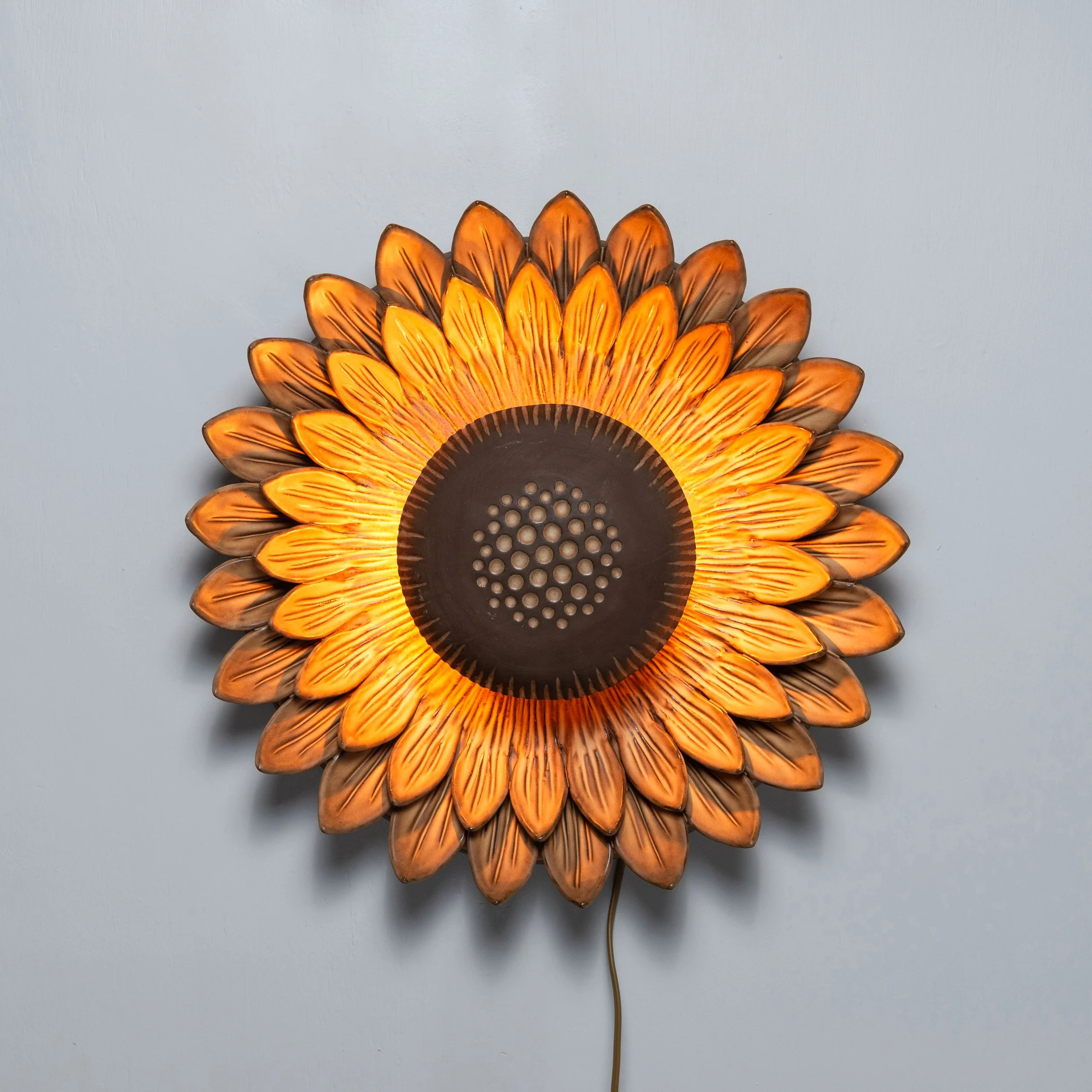 Berth Ferdinand Norrman ceramic sunflower wall lamp, Motala, Sweden