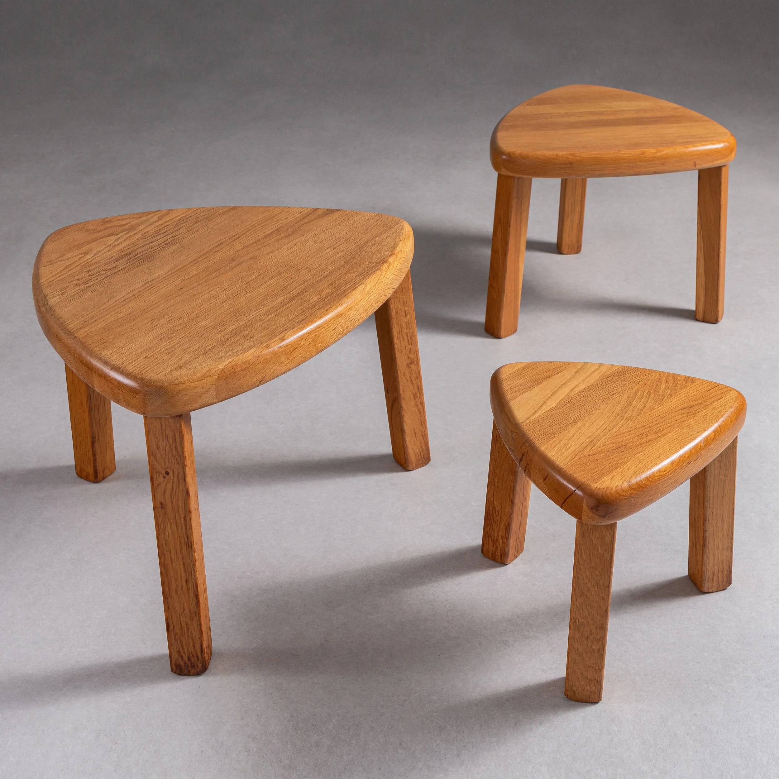 Triangular oak sidetables