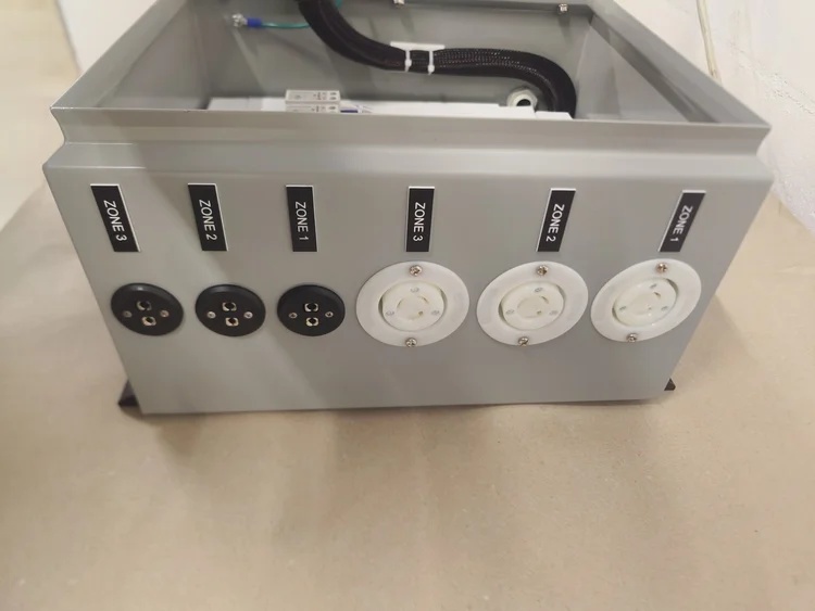 Bottom view with heater twist-lock receptacles and thermocouple jacks