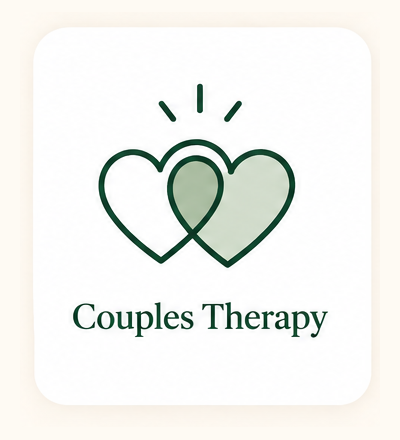 Two overlapping hearts with a small burst above them and the words 'Couples Therapy' below.