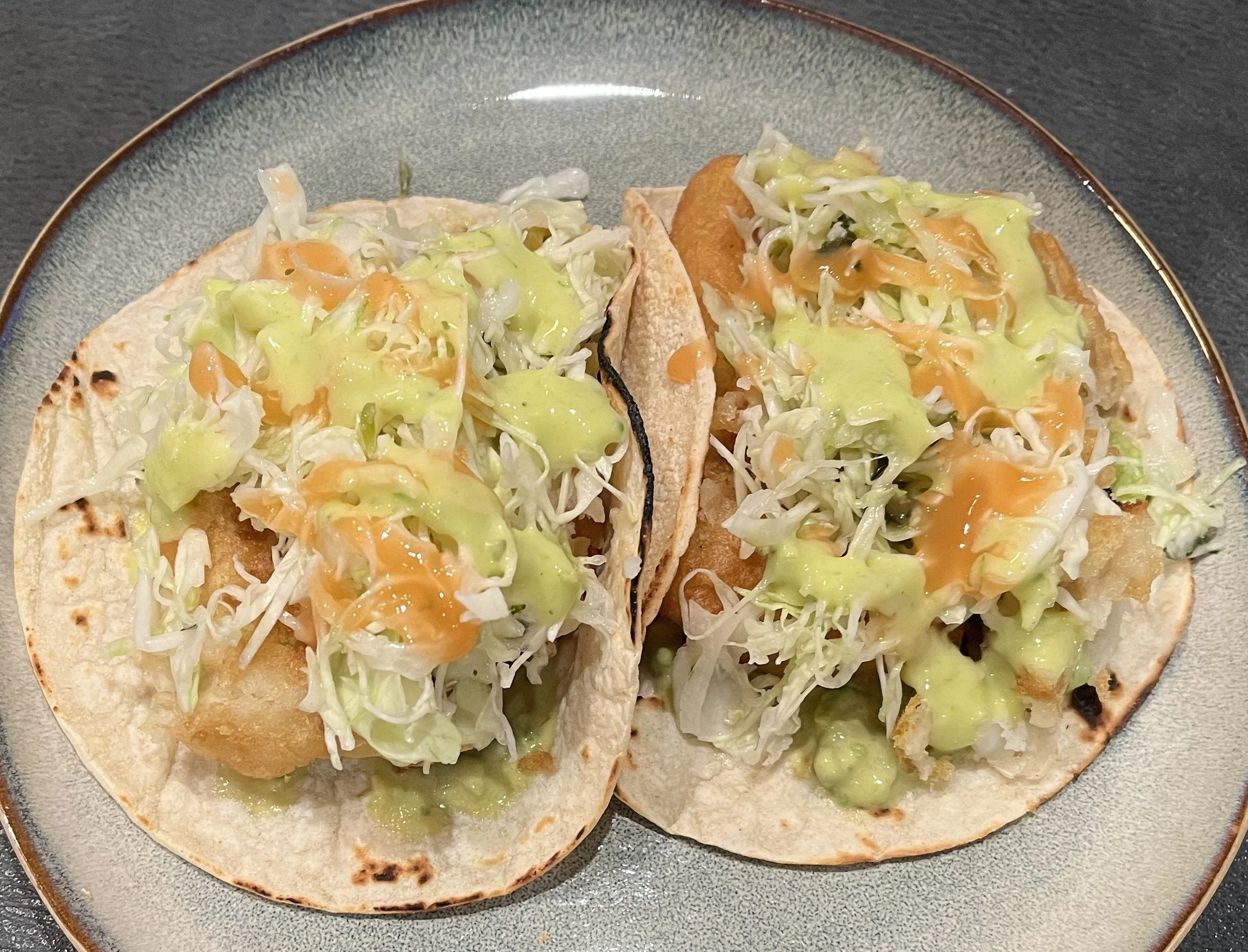 Fish Tacos with Avocado Crema