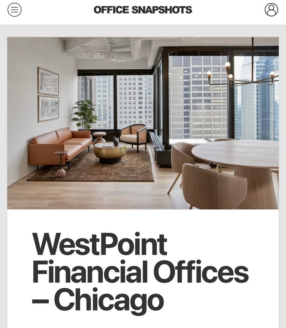 Proud to see our project for @westpointfinancialgroup &lsquo;s Chicago office featured on @officesnapshots today. Nice work, team! 

Broker: @jll 
Project Management: Cresa
MEPFP: ICL
GC: @redmondconstruction 
Furniture Dealer: Corporate Office Speci
