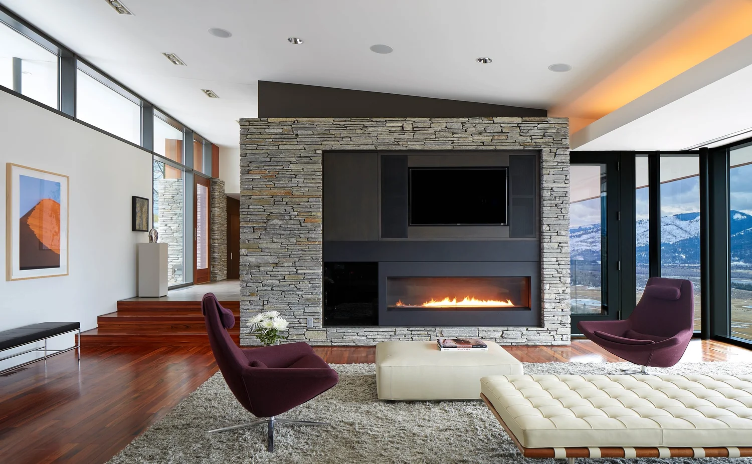 Modern mountain home interior with views of the Teton Range at Ridgeline in Jackson Hole