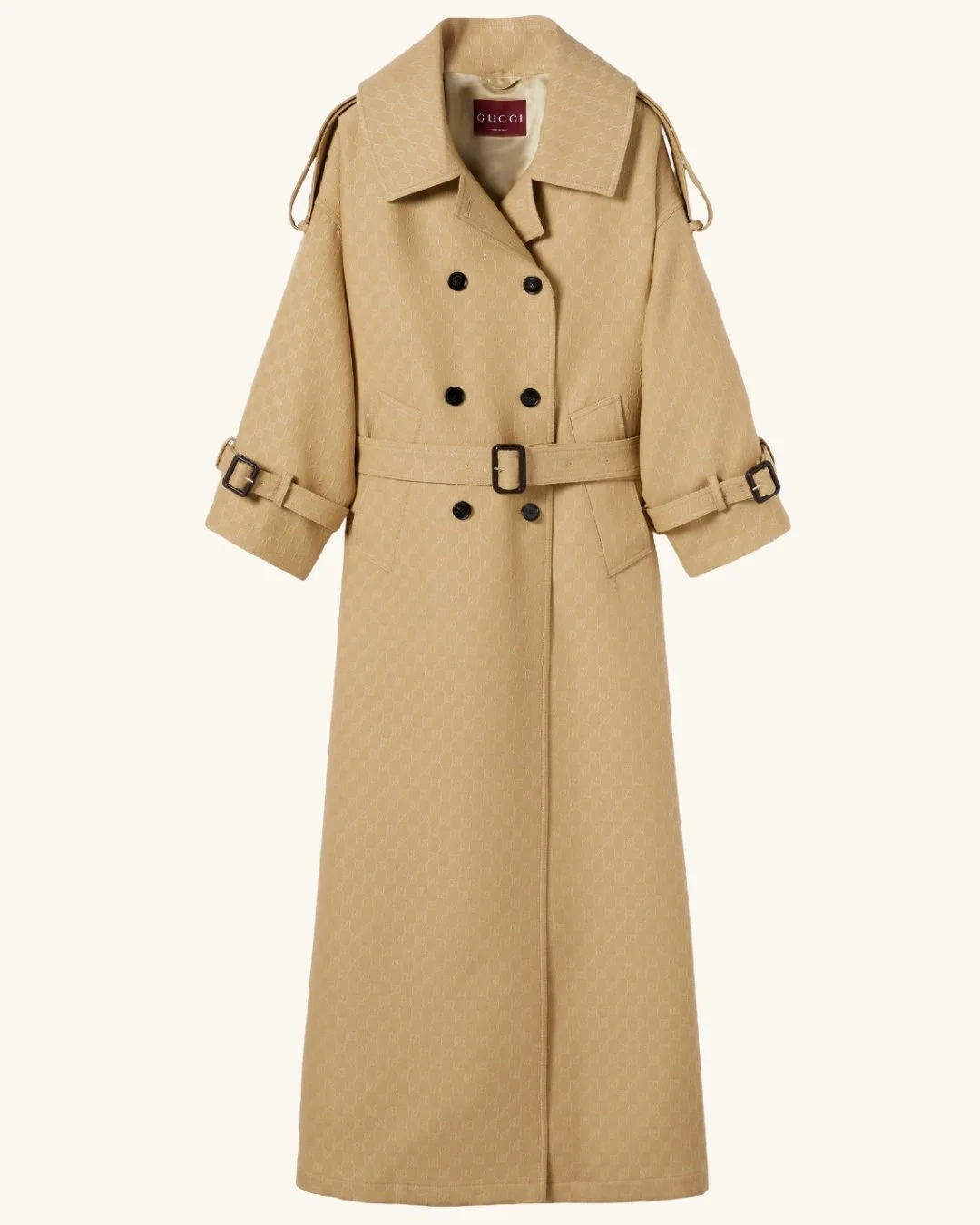Manteau à double boutonnage en crêpe de soie et laine GG