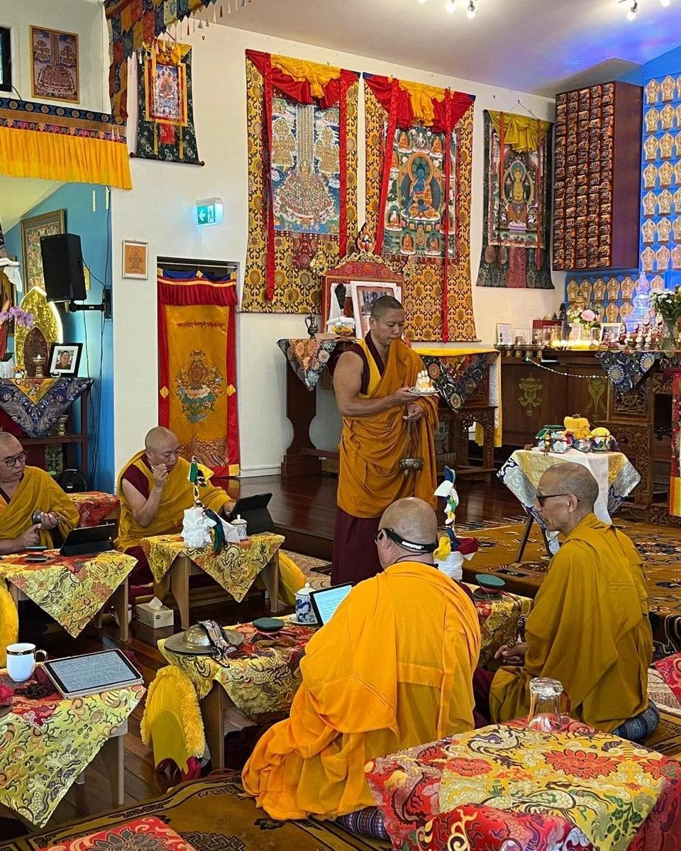 ✨ A Very Special Dzambhala Puja ✨

Yesterday, the whole day was dedicated to a very special and powerful Dzambhala Puja, performed by six Sera Jey Geshes, including our resident teacher, Geshe Tsultrim la.

Dedicated for the benefit, success, and flo