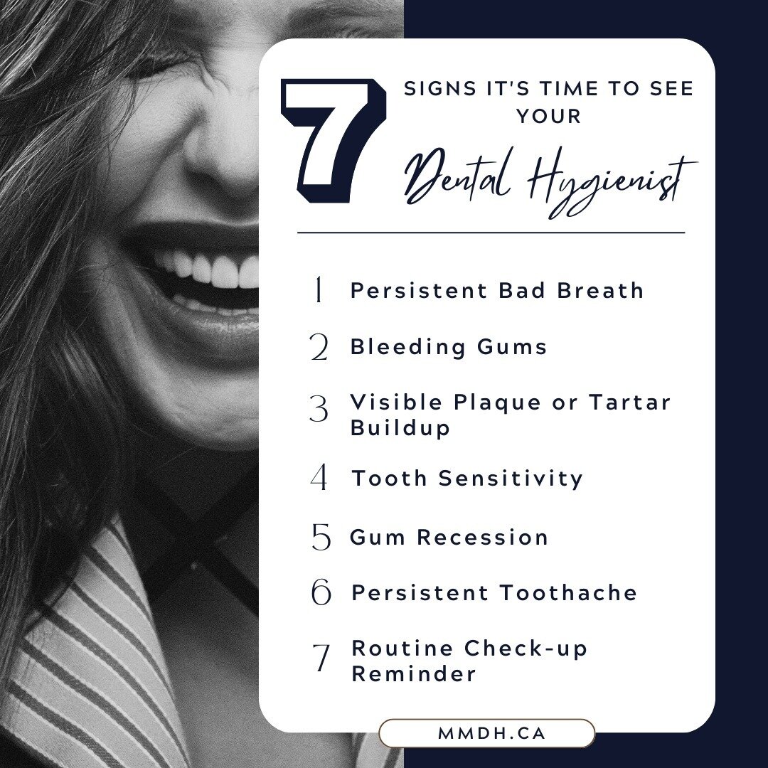 Maintaining a healthy smile is key! Discover the 7 telltale signs it's time to schedule your next dental hygiene appointment. 
From sparkling clean teeth to fresh breath confidence, prioritize your oral health journey today. 😁✨ 

#DentalHygiene #Hea