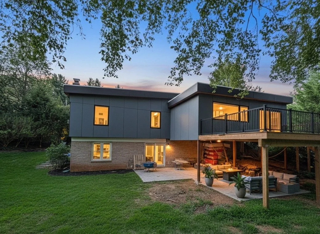 Rear Exterior and New Deck at Dusk
