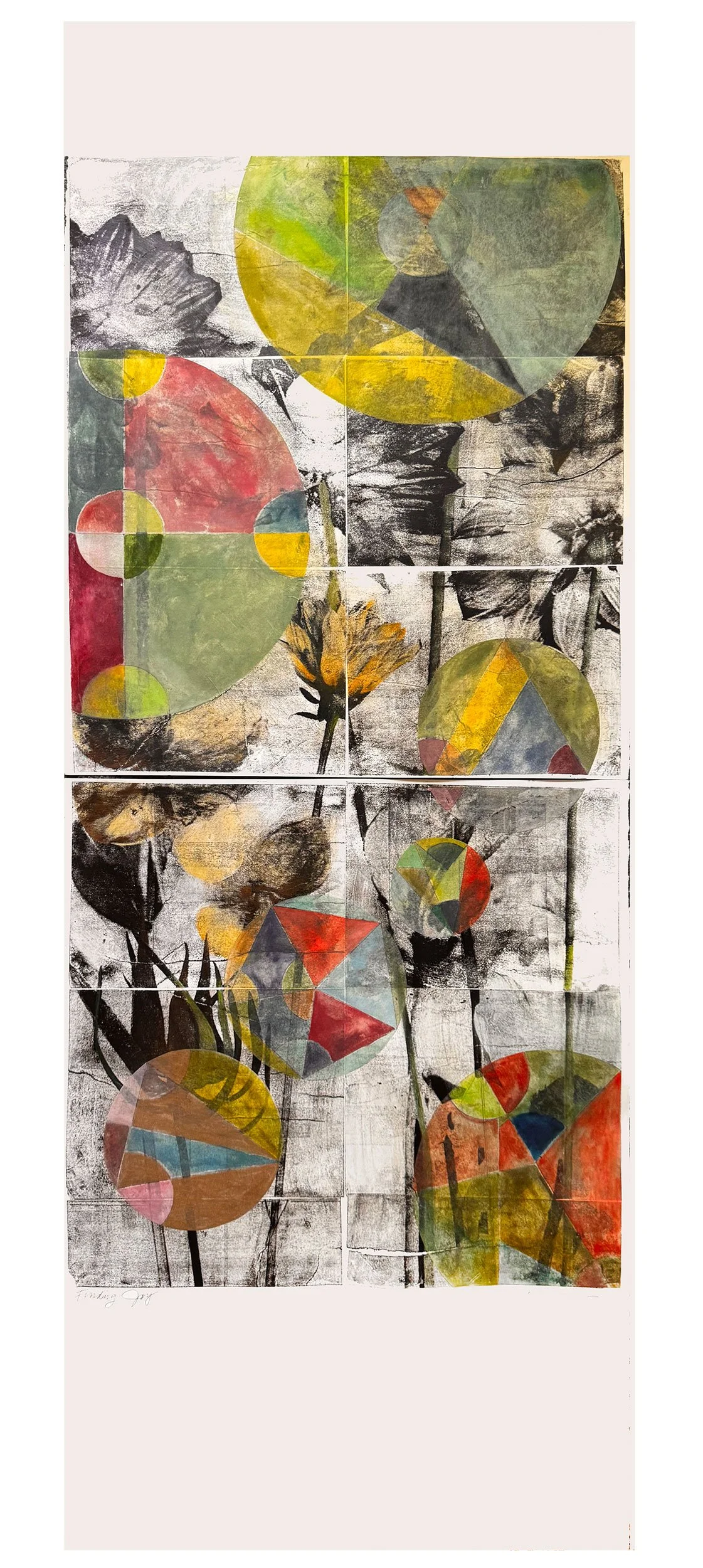 Finding Joy, 22wx60h, lithograph with pastel and watercolor on Swedish Paper