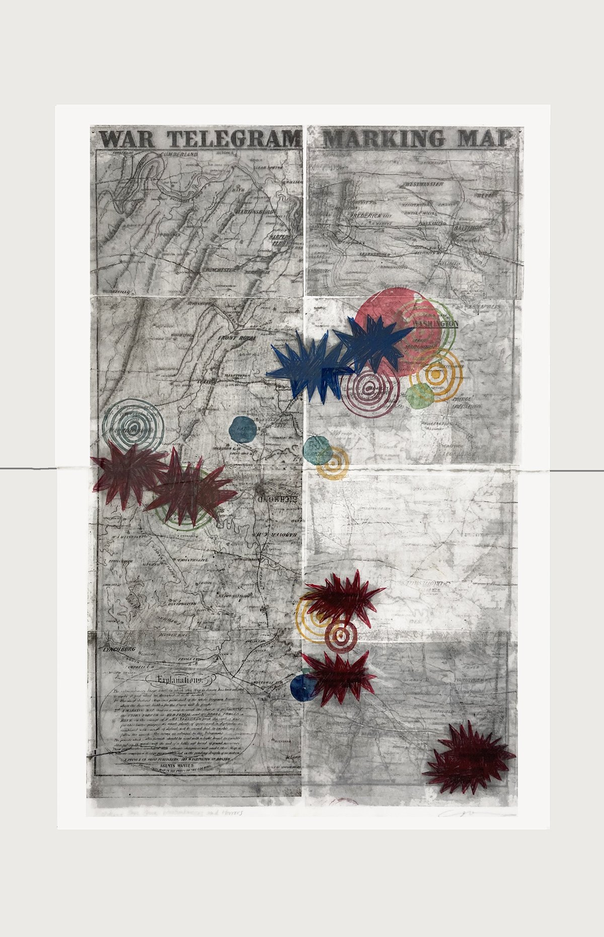 War Telegram, 30wx44h, lithograph, Swedish paper, colored pencil an ink
$2900
