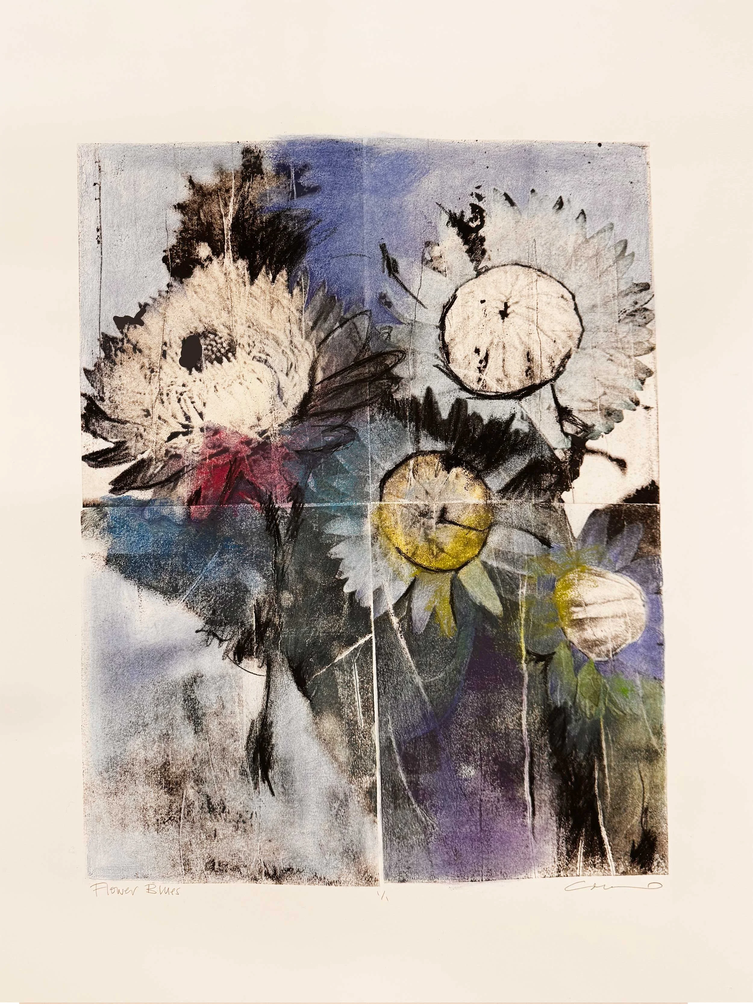 Flower Blues, 22wx30h, lithograph with colored pencil and pastel
$1450