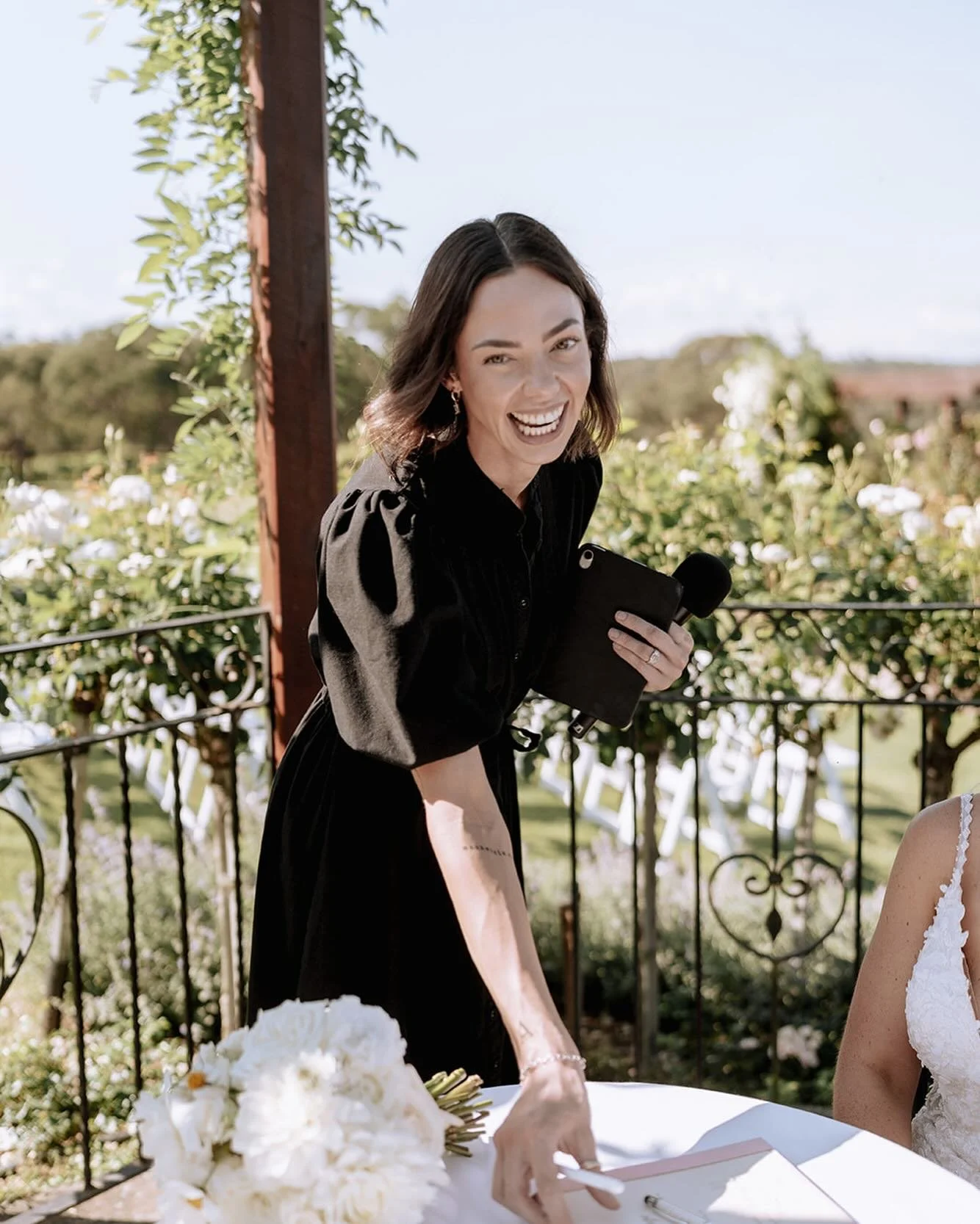 smiling because... 
i found shade on a scorching spring day? 
i just married the most legendary couple on my own wedding anniversary? 
i'm staring into @samanthaelizabethphotography eyes and i can't look away? 

orrrr, all of the above!? 😉

📸 @sama