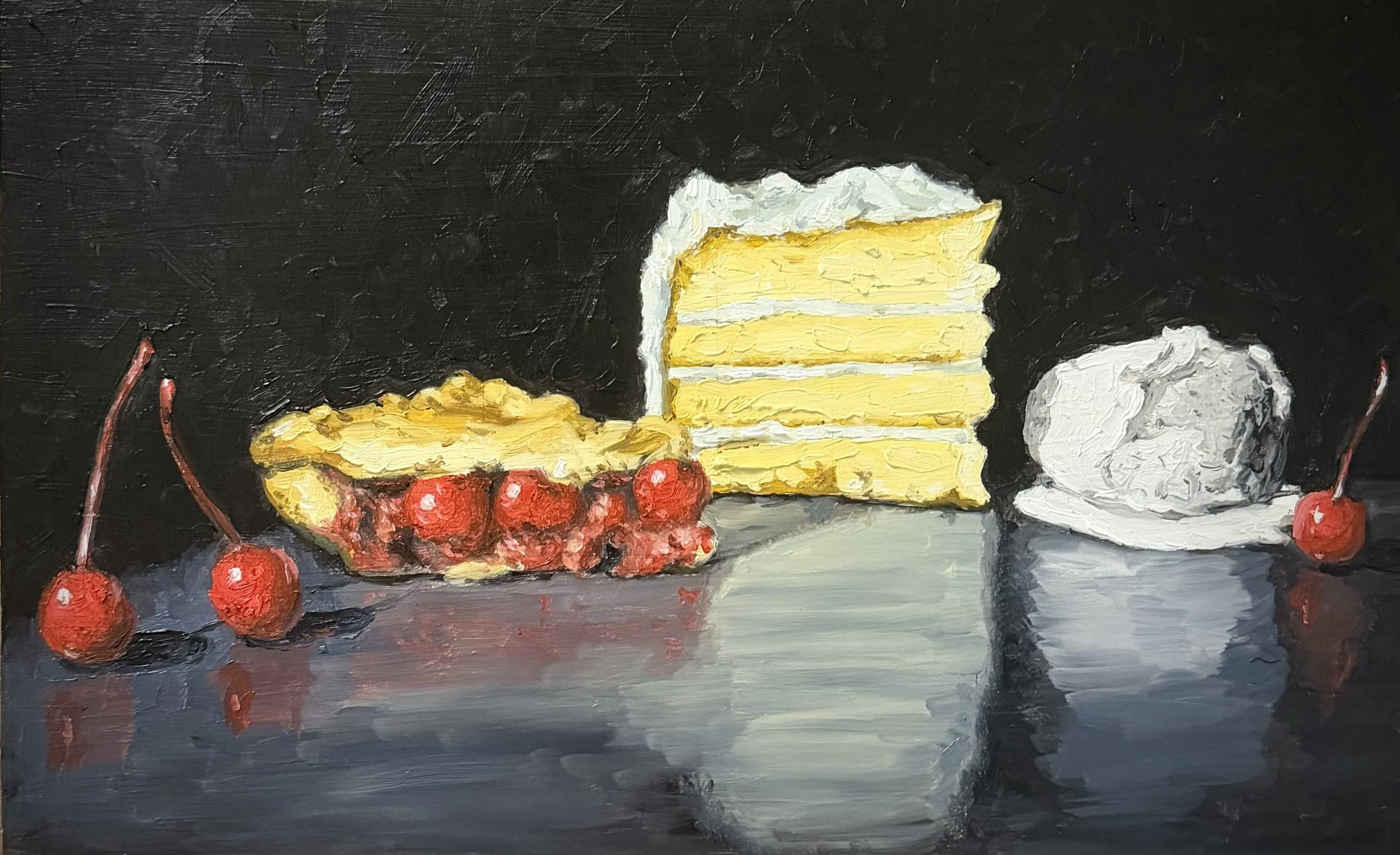 Cherry Pie, Cake & Ice Cream - 10x16 oil on panel - SOLD 