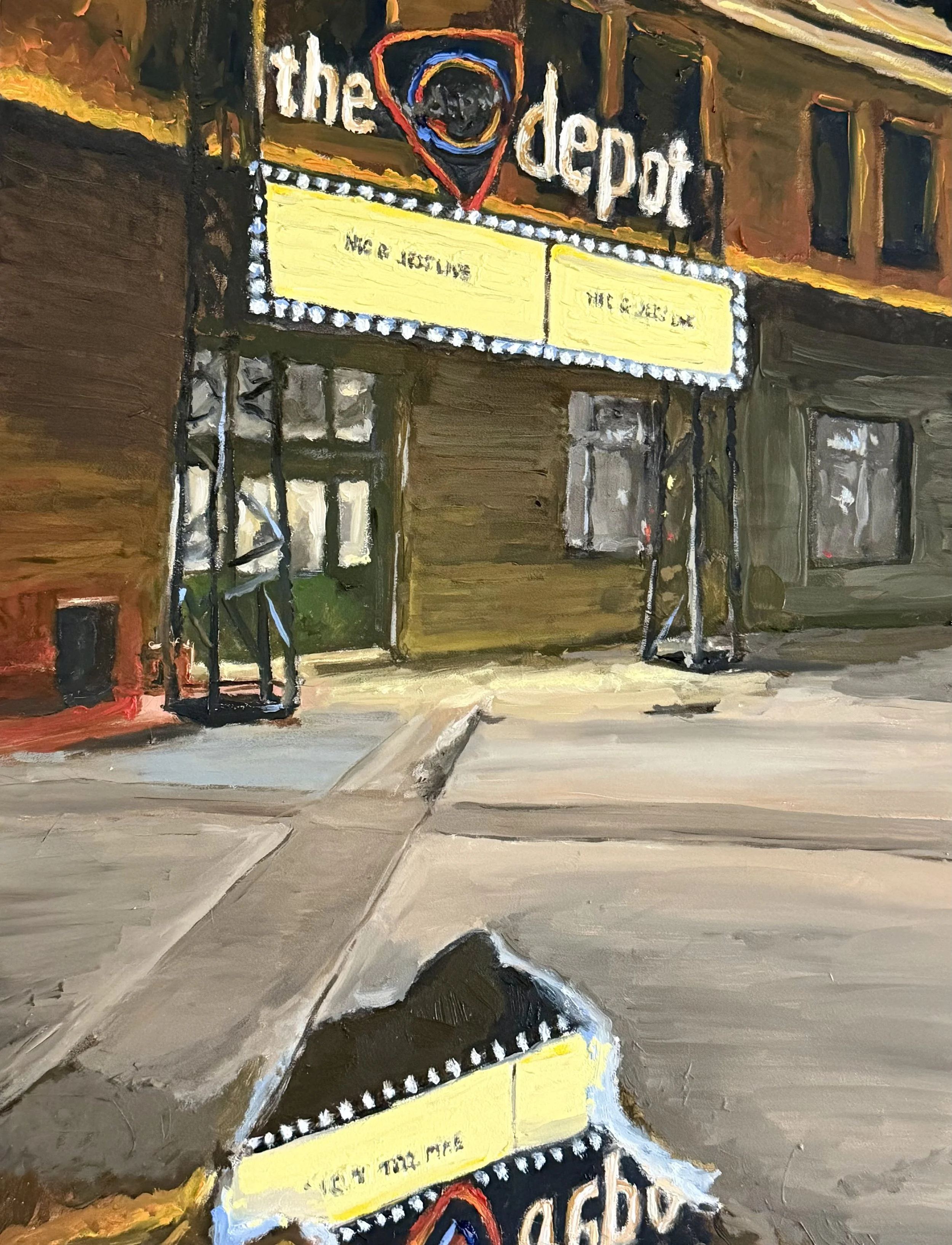 Nic & Jess Live at the Depot - 14x111 oil on panel - SOLD