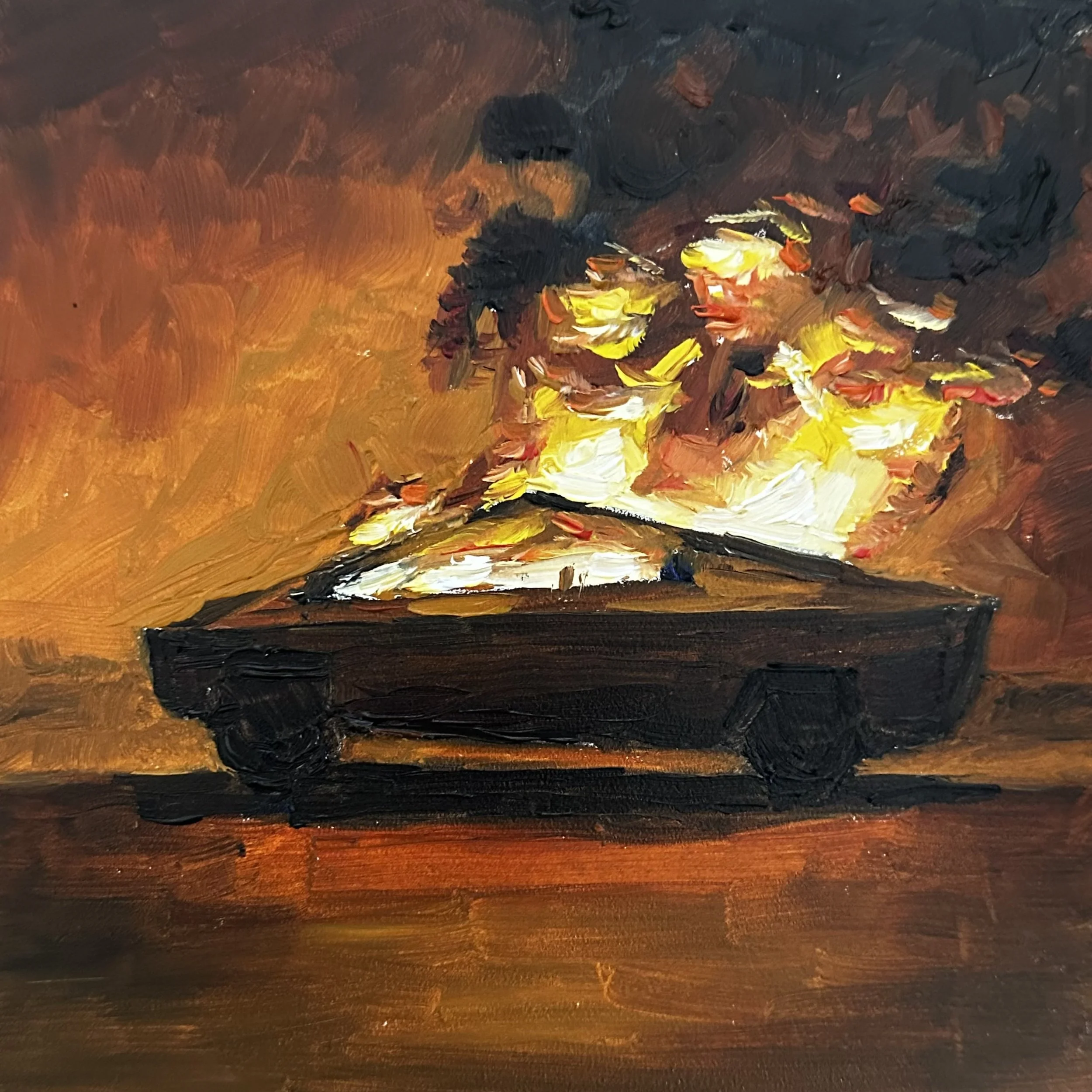 Dumpster Fire - 6x6 oil on panel - SOLD