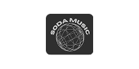 Logo with a globe and the words 'Soda Music'