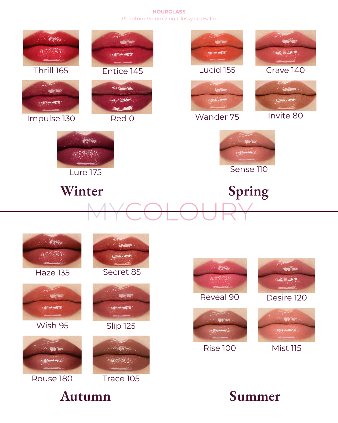  HOURGLASS Phantom Volumizing Glossy Lip Balm organized by colour analysis season 