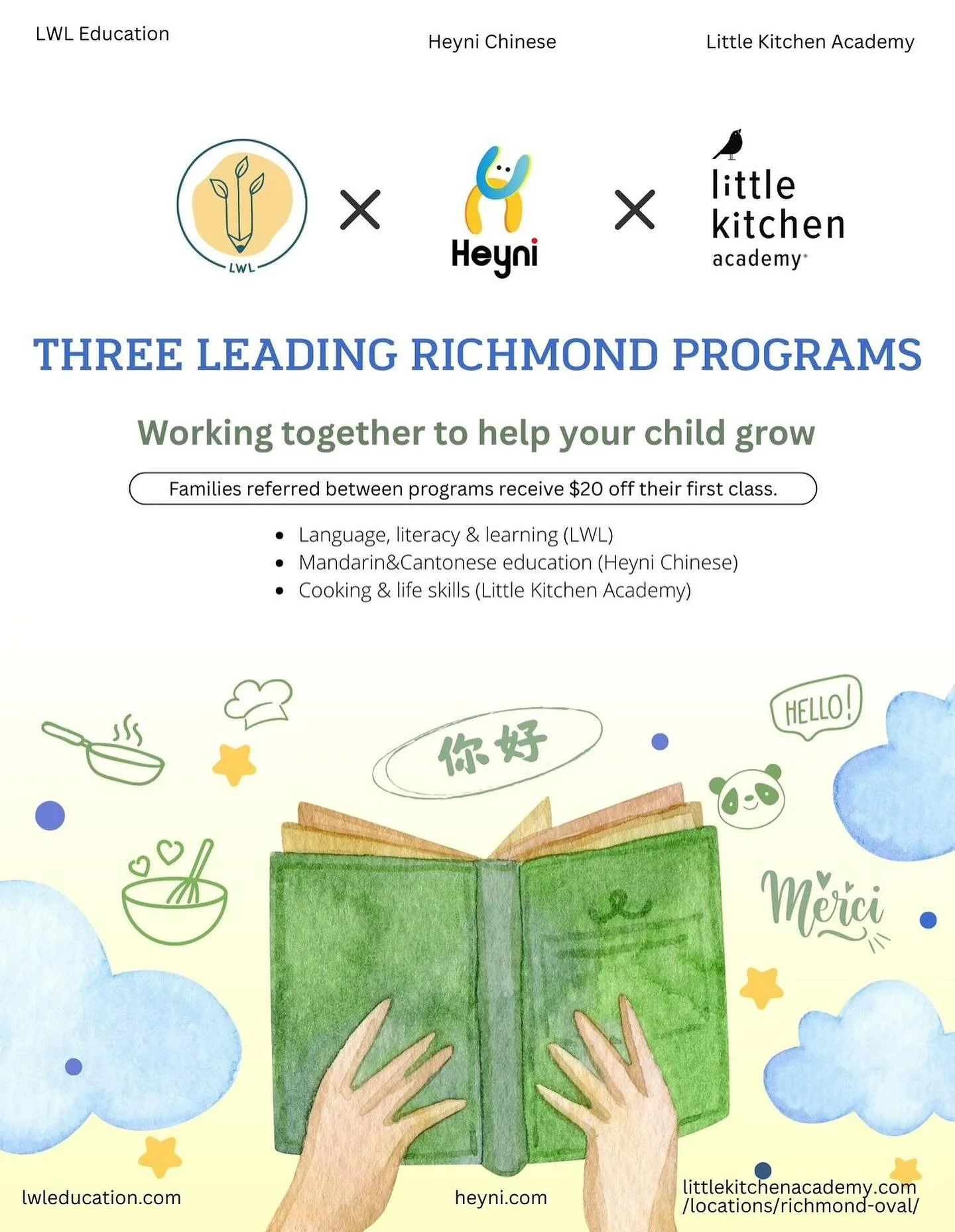 🎉 We&rsquo;ve got some great news to share with you!

Heyni is officially partnering with two amazing local education brands &mdash; Little Kitchen Academy (LKA) @lkarichmondoval and LWL (English &amp; French reading &amp; writing) @lwleducation 

T