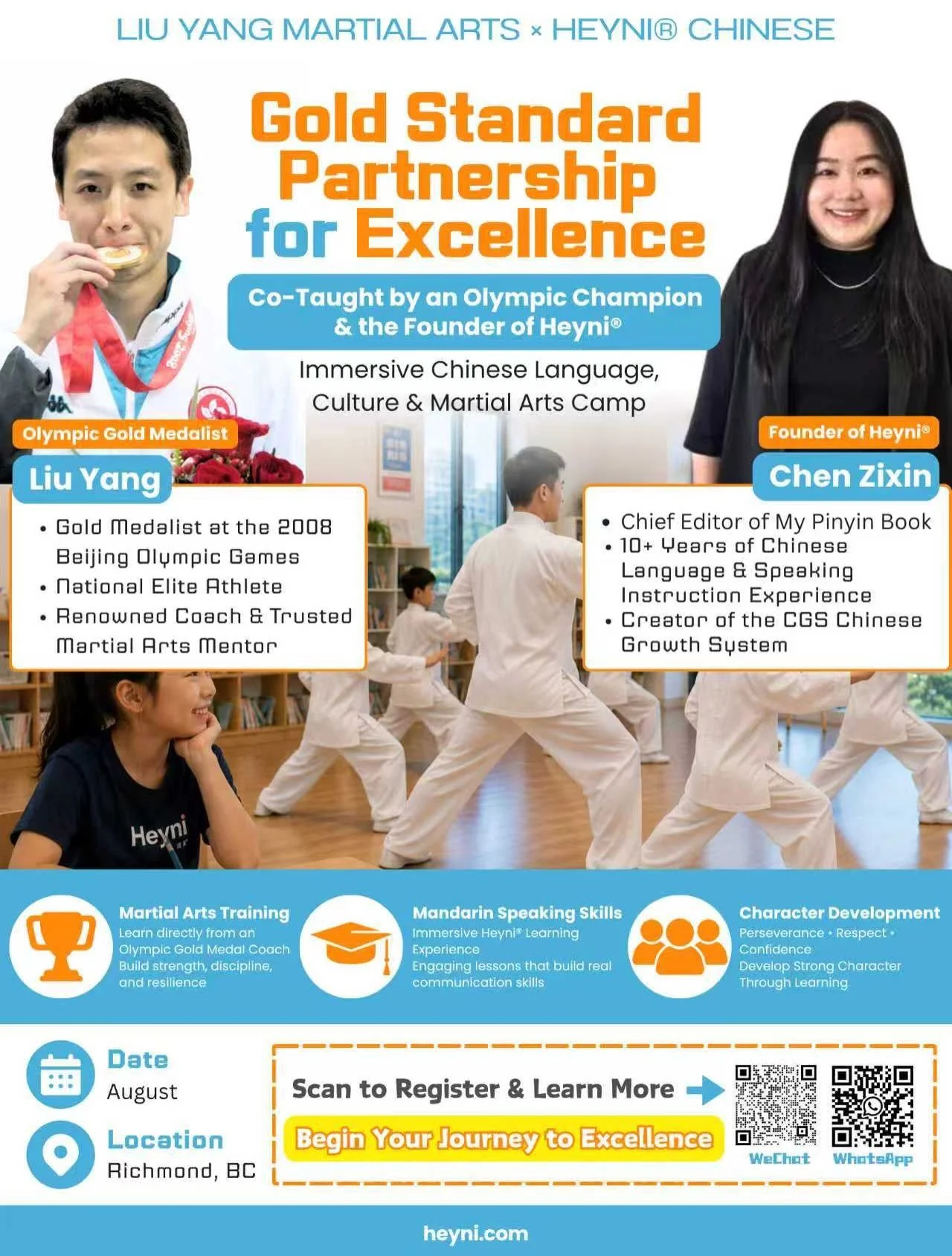 Heyni&reg;️ Chinese is coming to Liu Yang Martial Arts! 🥳

📅 Two weeks only: August 17 and August 31
📍 Location: Liu Yang Martial School Richmond
Please note above special classes will not be held at a Heyni&reg;️ campus, will be held at Liu Yang 