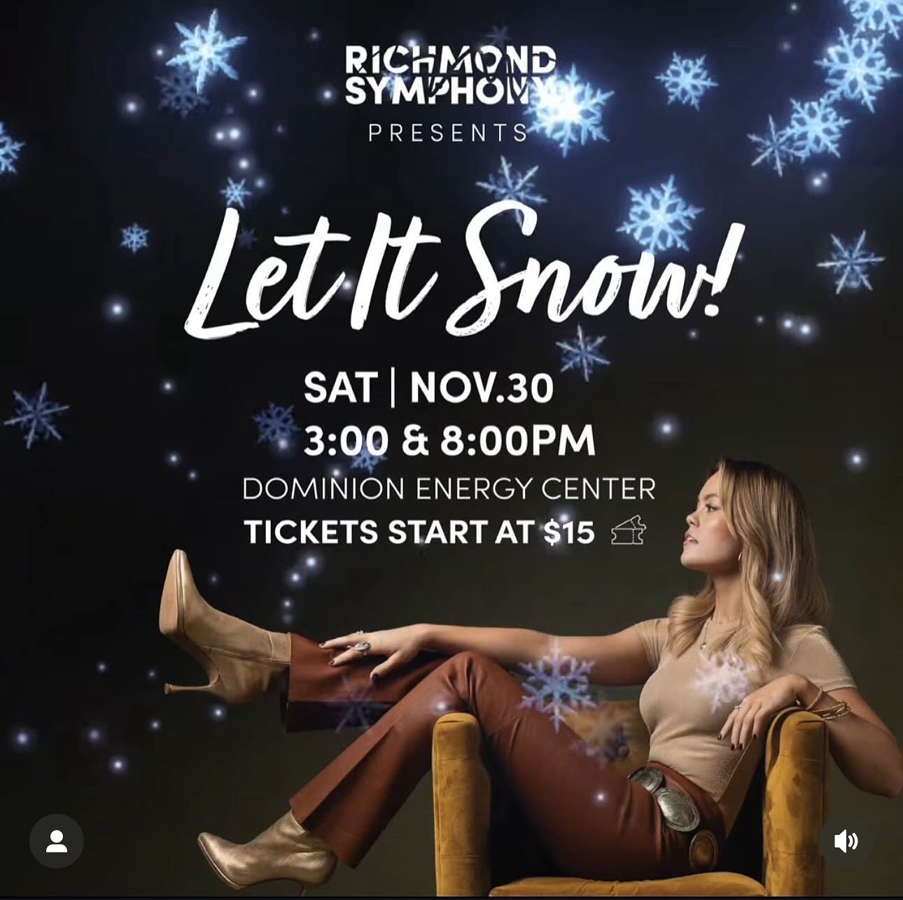 The wait is finally over! This Saturday PCG Artist @carriebrockwellmusic is thrilled to have the honor to perform at @rvasymphony&rsquo;s Let It Snow at the Dominion Energy Center! 3pm and 8pm! She is so excited to kick off the Christmas and Holiday 