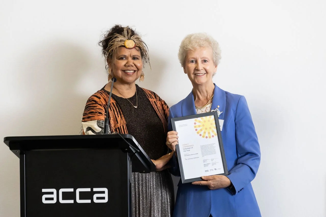 Janty Blair with Bernadette Dennis OAM (The Johnston Collection), highly commended Volunteer of the Year. Photo: Peter Casamento.