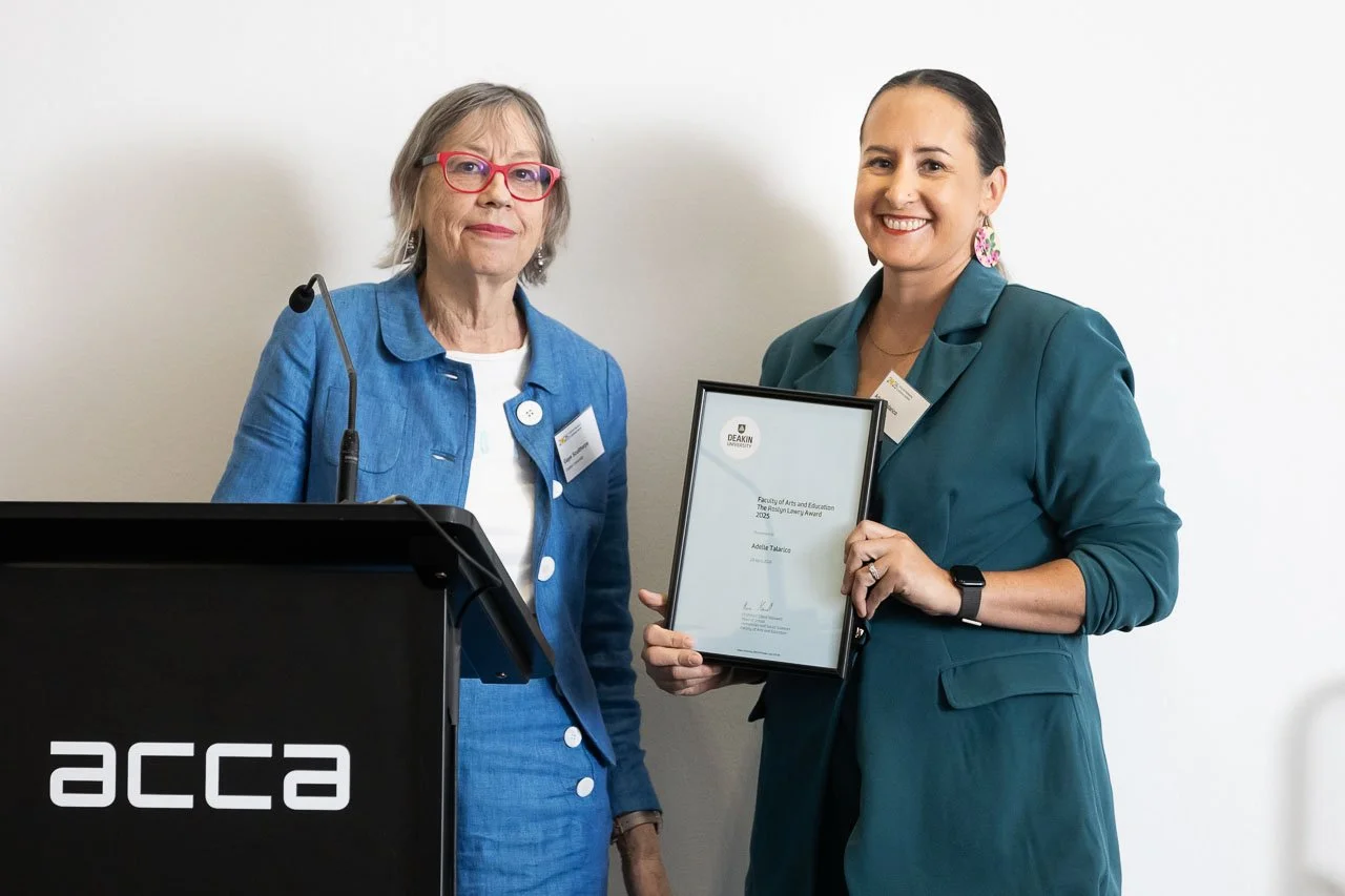 Dr Gaye Sculthorpe with Adelle Talarico, winner of the Roslyn Lawry Award (2025). Photo: Peter Casamento.