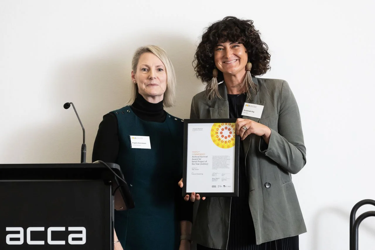 Angela Henricksen (Archival Survival) with Susannah Day from The Torch, highly commended Small Project of the Year (Gallery). Photo: Peter Casamento.
