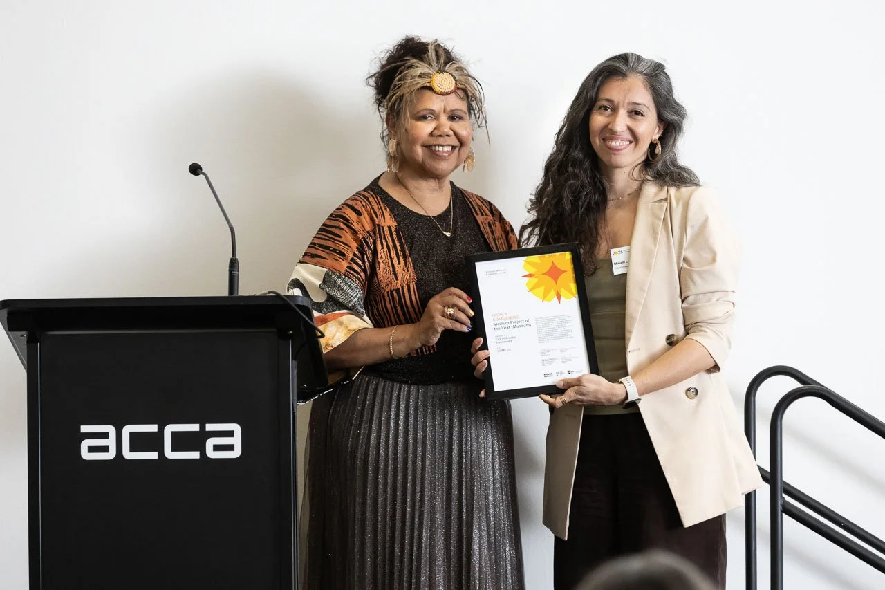 Janty Blair with Miriam La Rose from Greater City of Dandenong, highly commended Medium Project of the Year (Museum). Photo: Peter Casamento.