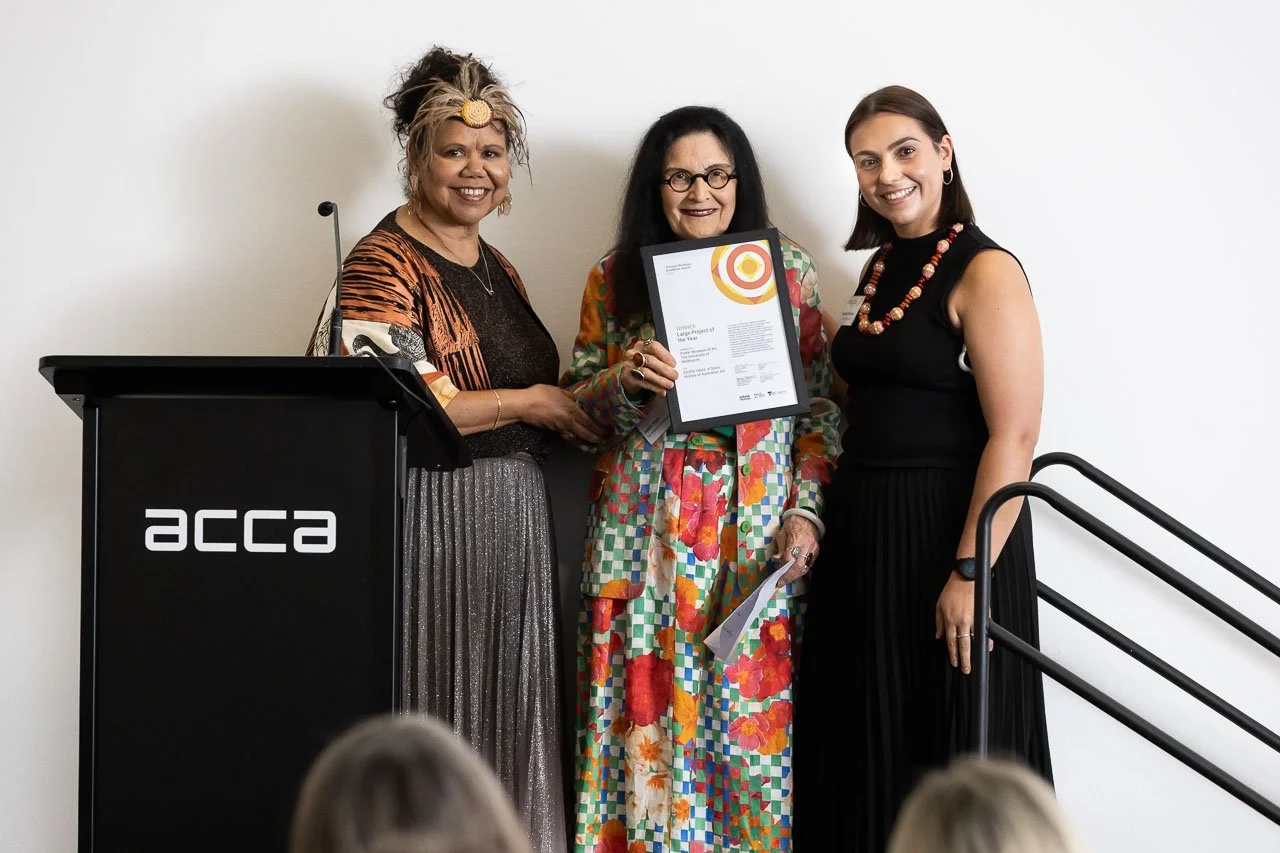 Janty Blair with Judith Ryan and Shanysa McConville from Potter Museum of Art, The University of Melbourne, winner of Large Project of the Year. Photo: Peter Casamento.