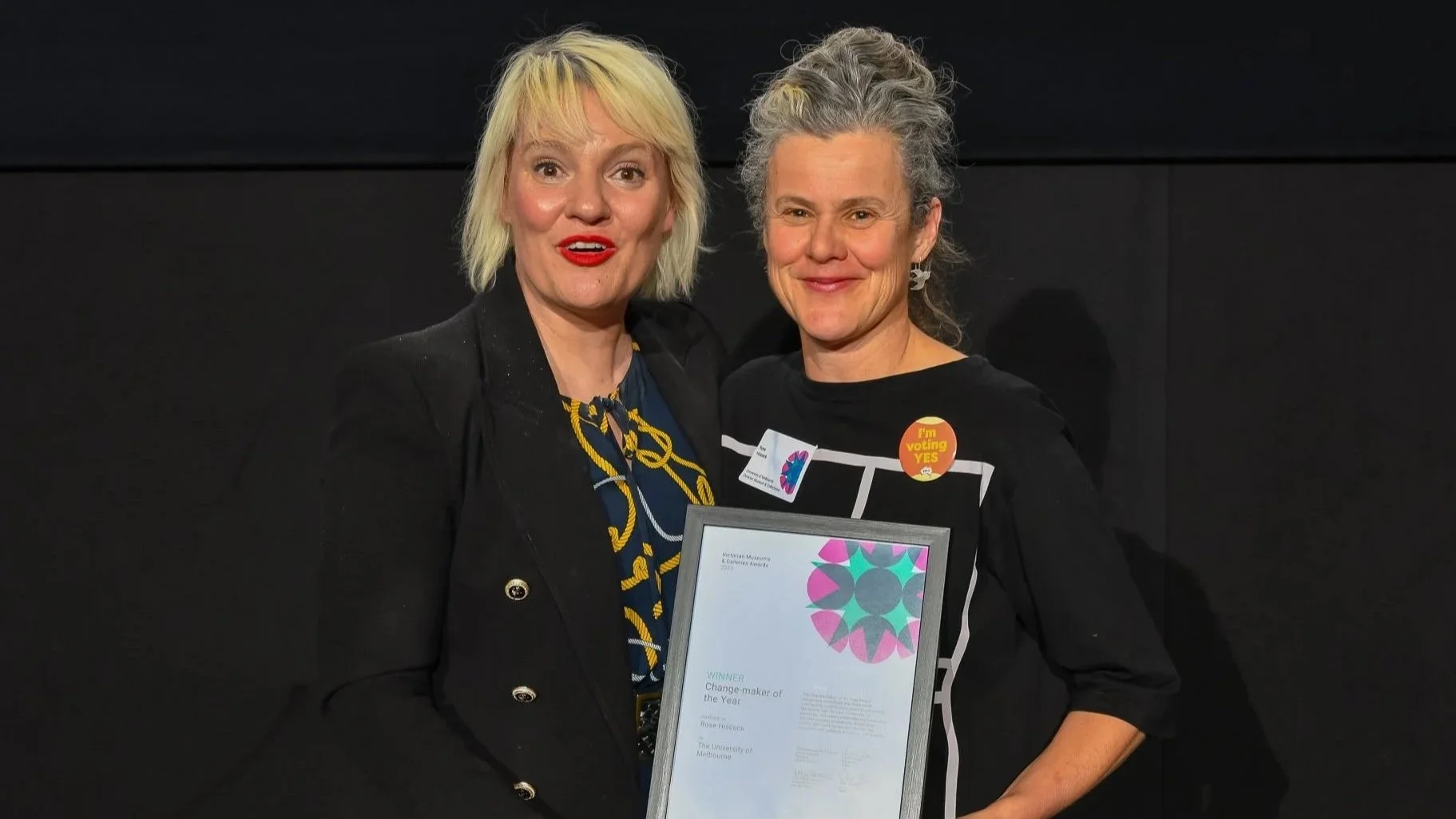  Change-maker of the Year Award winner, Rose Hiscock (The University of Melbourne), with Jacinta Parsons.&nbsp; Credit:  Simon Fox Photography 