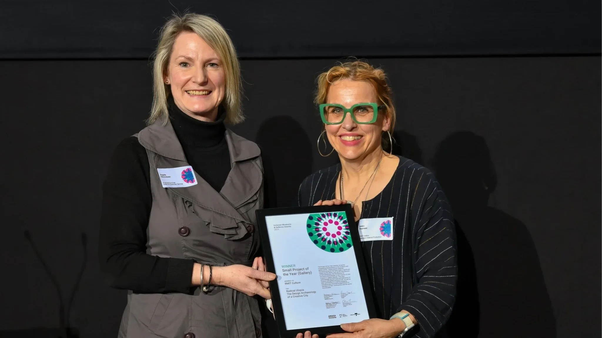  Small Project of the Year (Gallery) winner, RMIT Culture (Helen Rayment), with Angela Henricksen (Archival Survival).  Credit:  Simon Fox Photography 