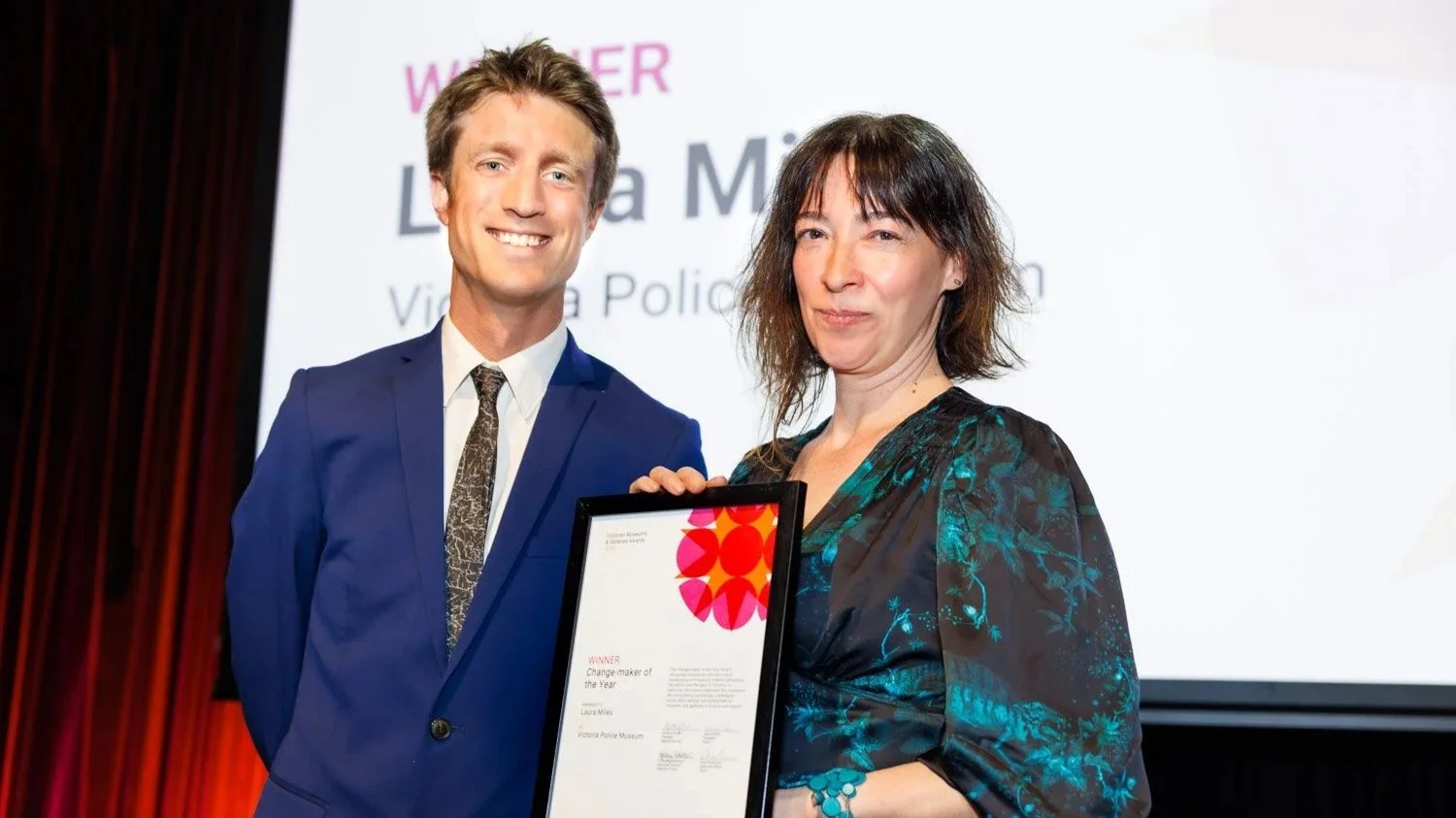  Change-maker of the Year Award Winner, Laura Miles (Victoria Police Museum) pictured with Sammy J  Credit:  Sharon Blance 