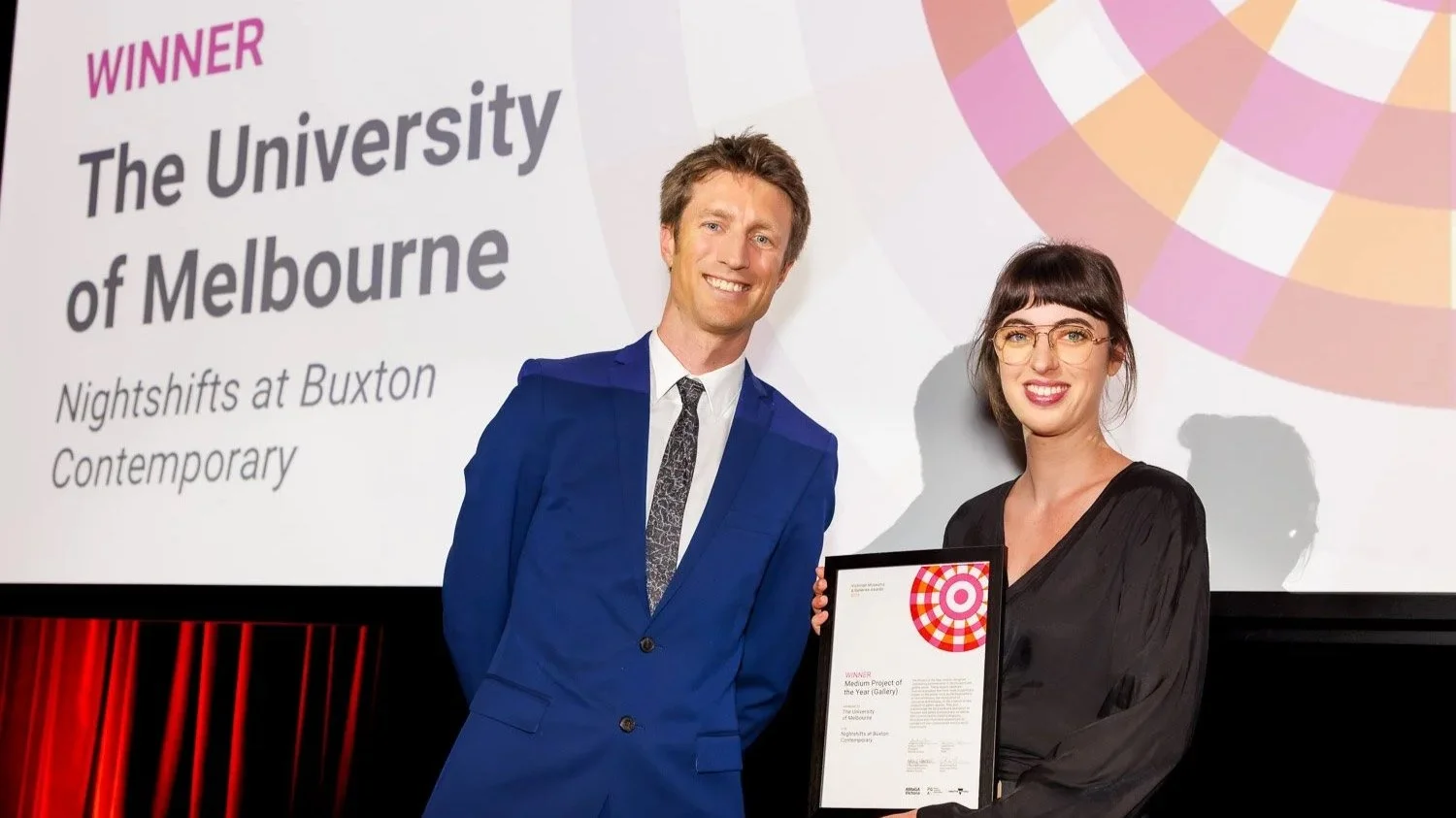  Medium Project (Gallery) Award Winner, The University of Melbourne (Annika Aitken) pictured with Sammy J  Credit:  Sharon Blance 