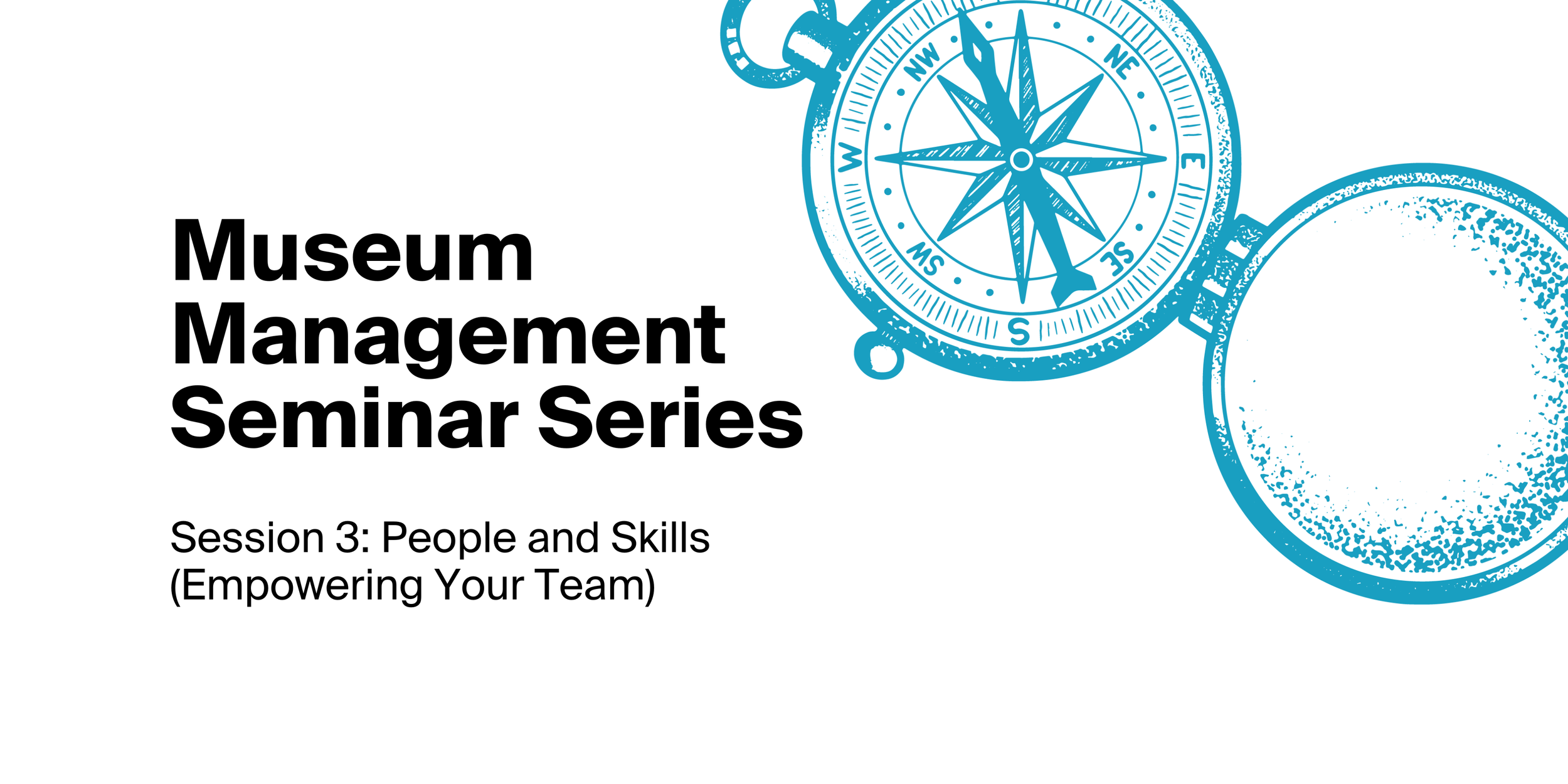 Title slide of seminar series presentation on museum management, featuring green compass in the upper right corner and the logos of 'AMaGA Victoria' and 'Creative Victoria'.