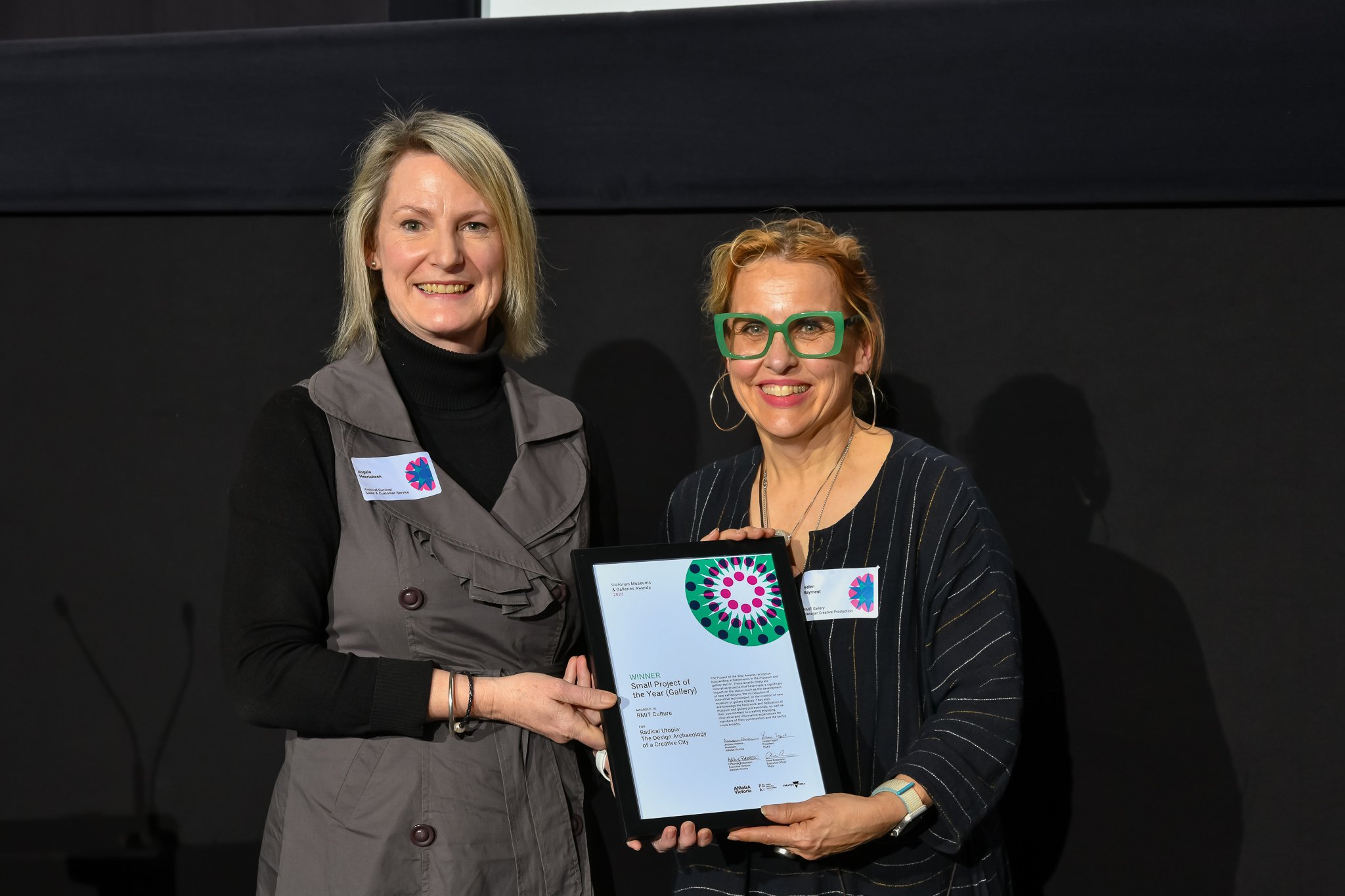  Small Project of the Year (Gallery) winner, RMIT Culture (Helen Rayment), with Angela Henricksen (Archival Survival).  Credit:  Simon Fox Photography 