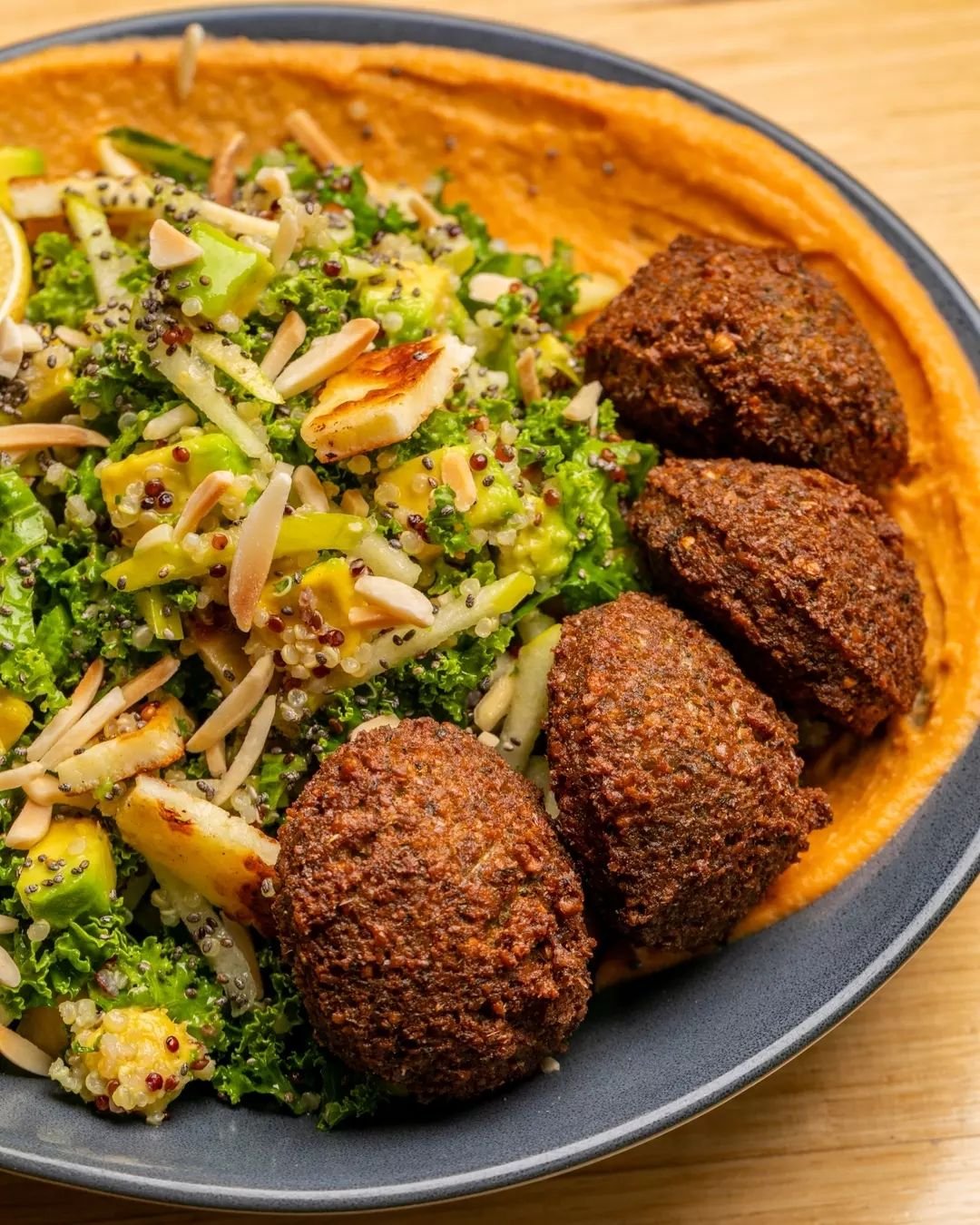 Crispy on the outside; soft, light &amp; vibrant green on the inside. That's what to expect from our housemade falafels! 🧆

If you think you're worth more than supermarket salads &amp; canned tuna, meet us for a serve of our revamped Superfood Salad