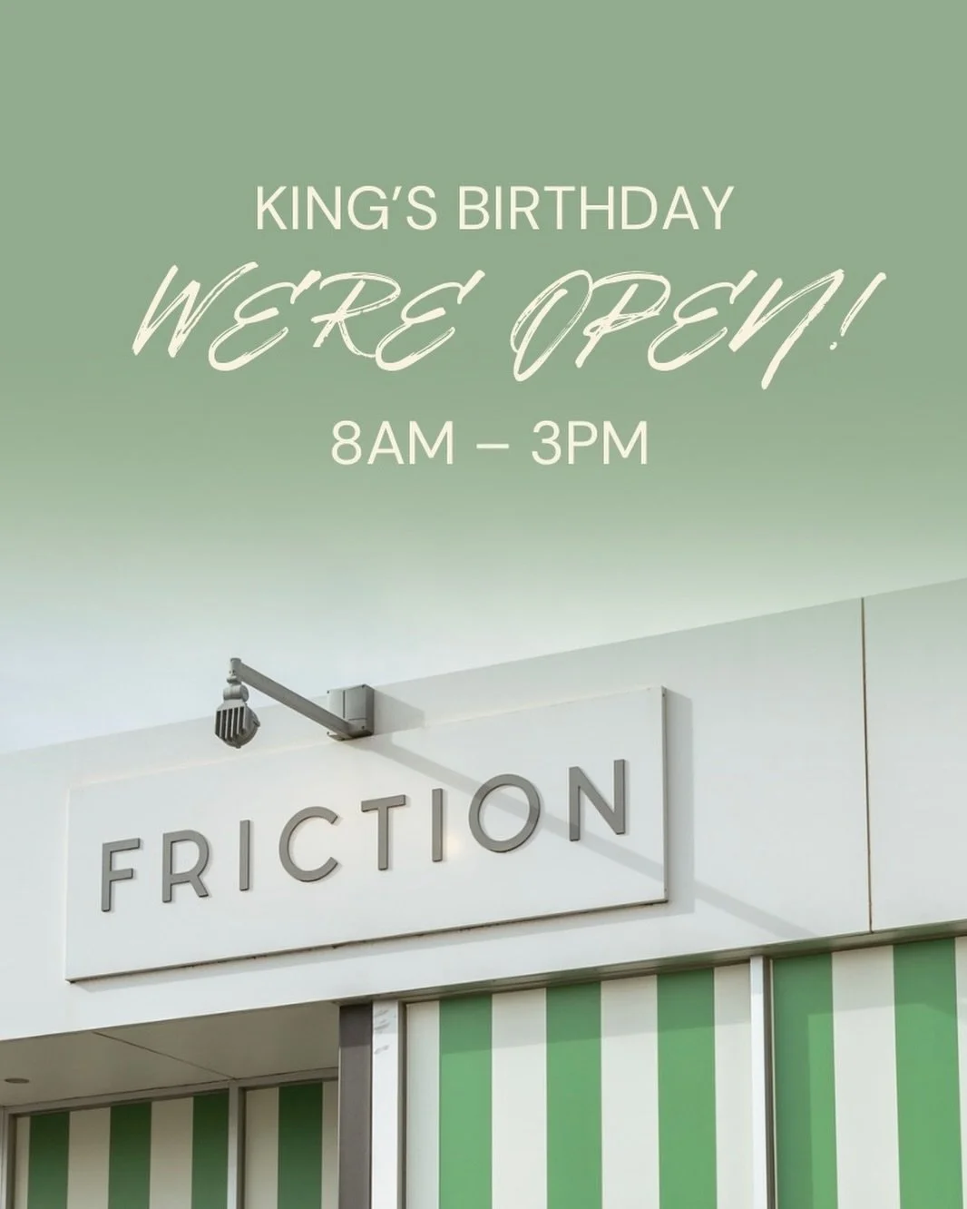 Brunch fit for a King&rsquo;s Birthday? You&rsquo;ll find it at Friction tomorrow, from 8am&ndash;3pm. Book a table online (recommended!) via our 🔗 in bio 👑