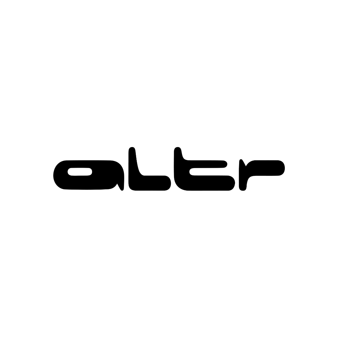 The word 'alter' written in stylized black font on a white background.
