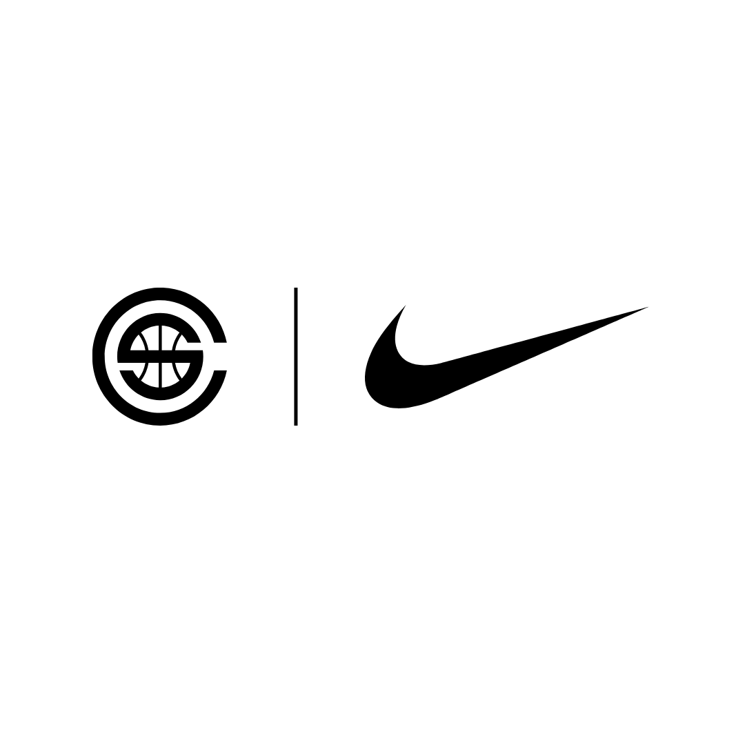 Logo combining a sports team emblem with a basketball and a Nike swoosh symbol.